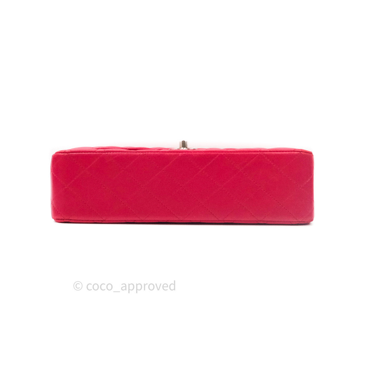 Chanel Classic M/L Lambskin Medium Double Flap Red Pink Silver Hardware