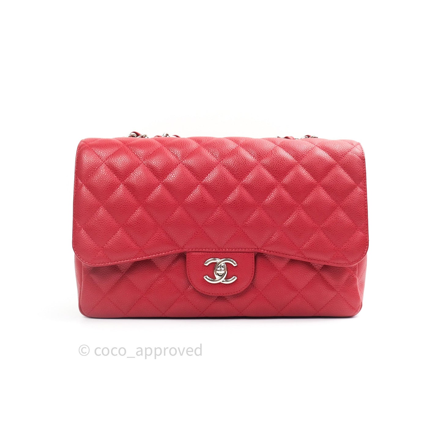 Chanel Jumbo Single Flap Red Caviar Silver Hardware⁣⁣