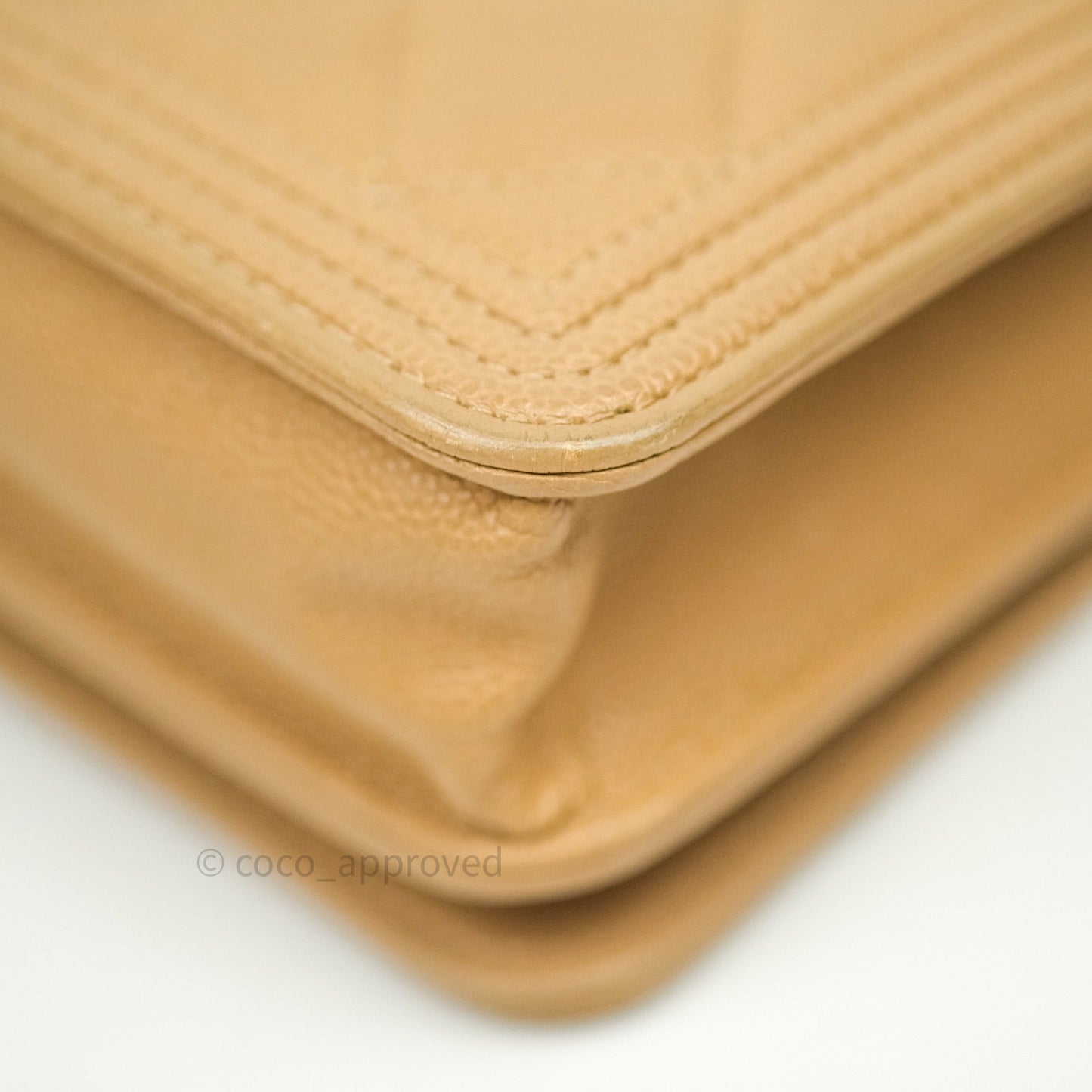 Chanel Quilted Boy Wallet on Chain WOC Beige Caviar Gold Hardware