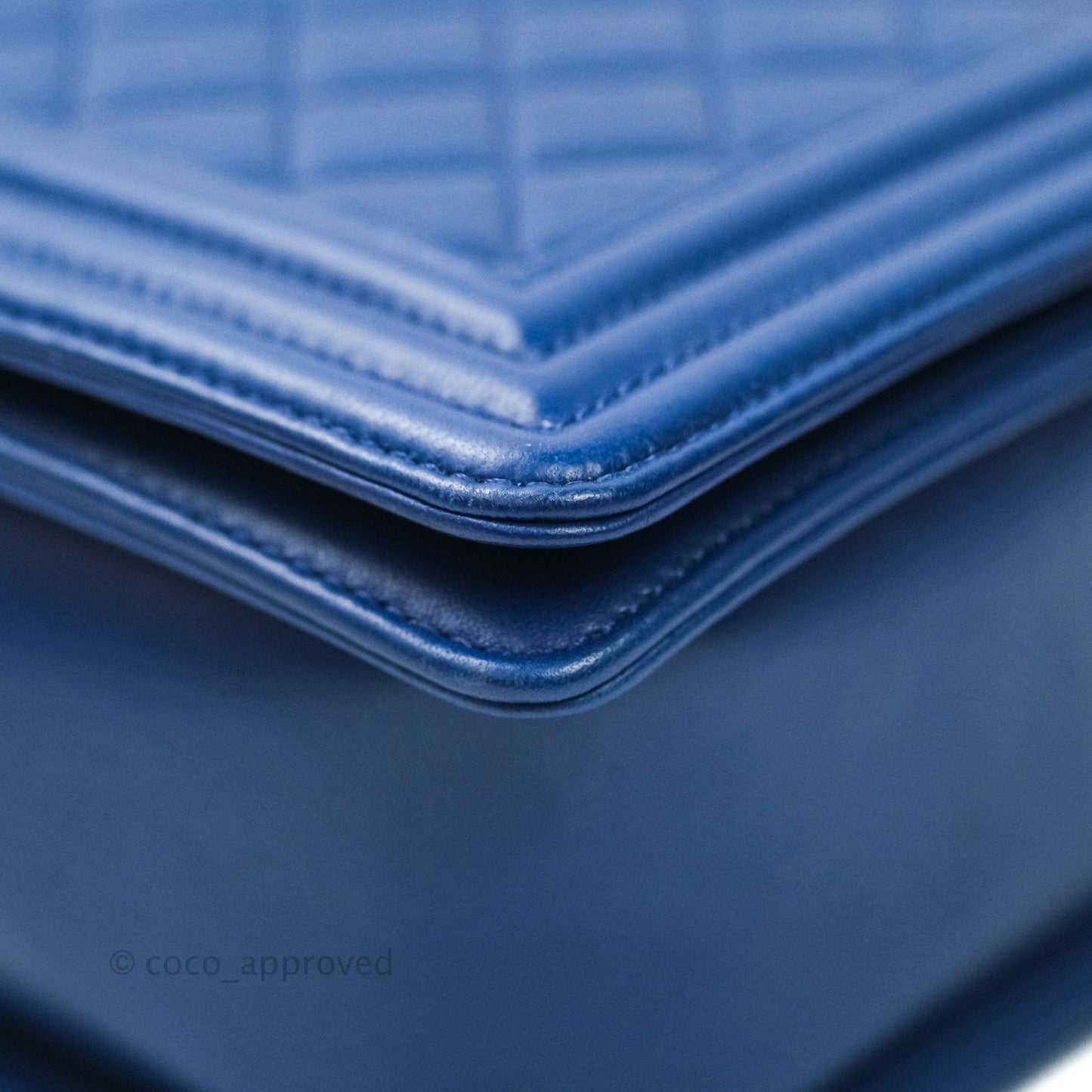 Chanel Boy New Medium Quilted Blue Lambskin Aged Gold Hardware