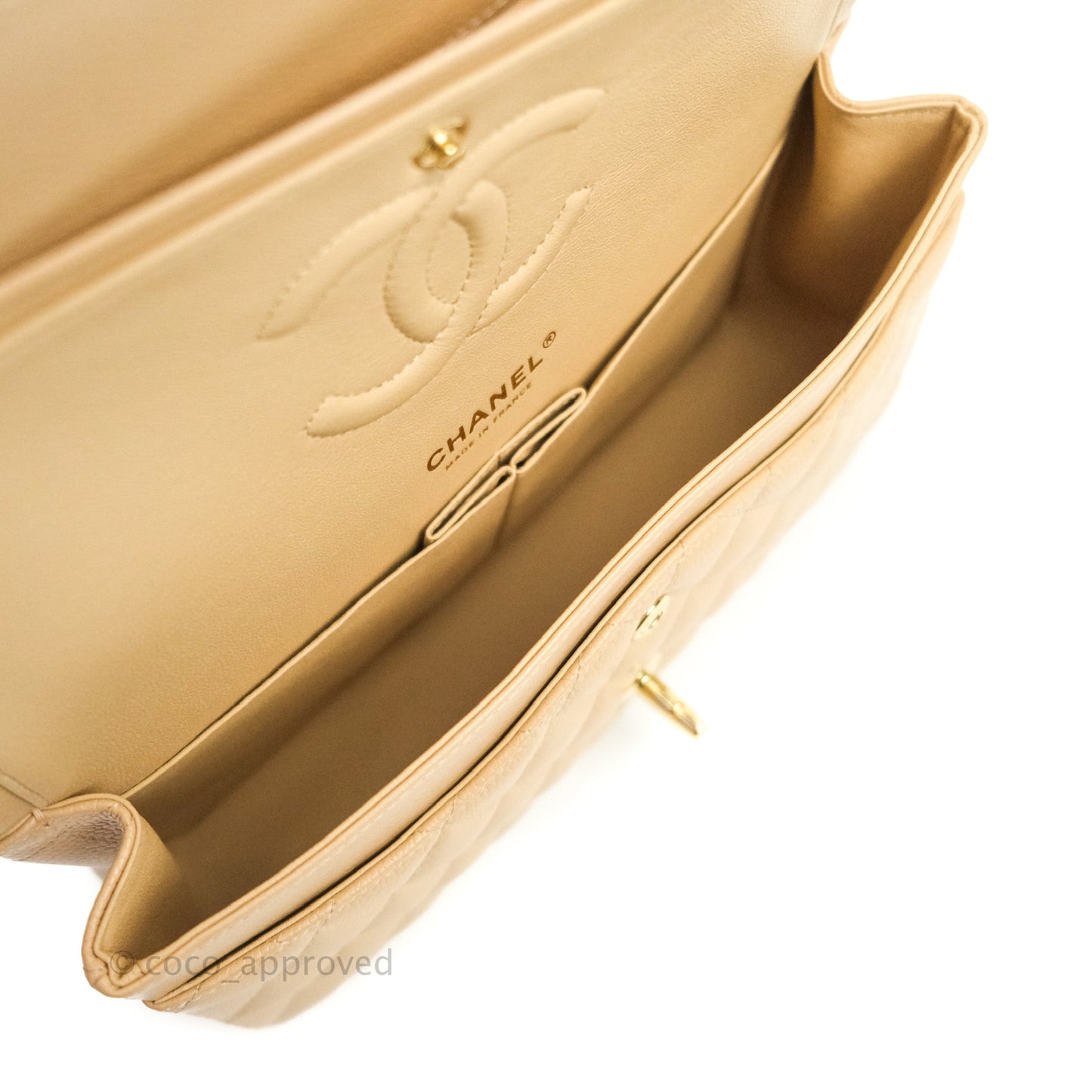 Chanel Classic M/L Medium Double Flap Bag Beige Caviar Gold Hardware