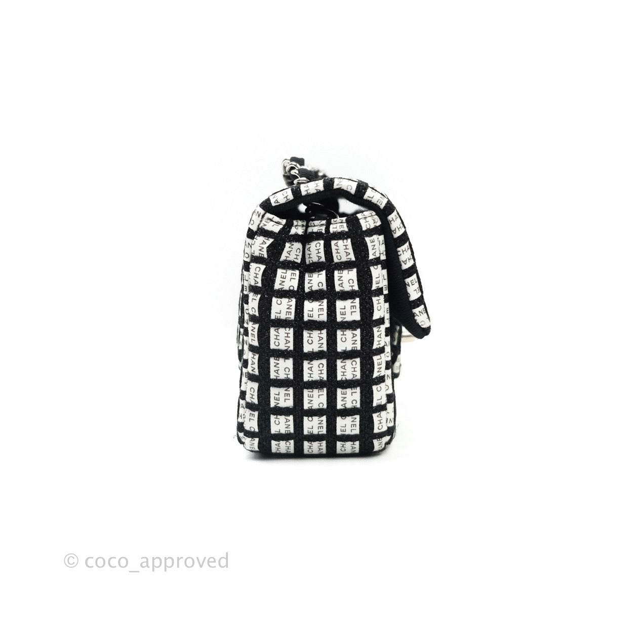 Chanel Quilted Mini Rectangular Black White Logo Silver Hardware