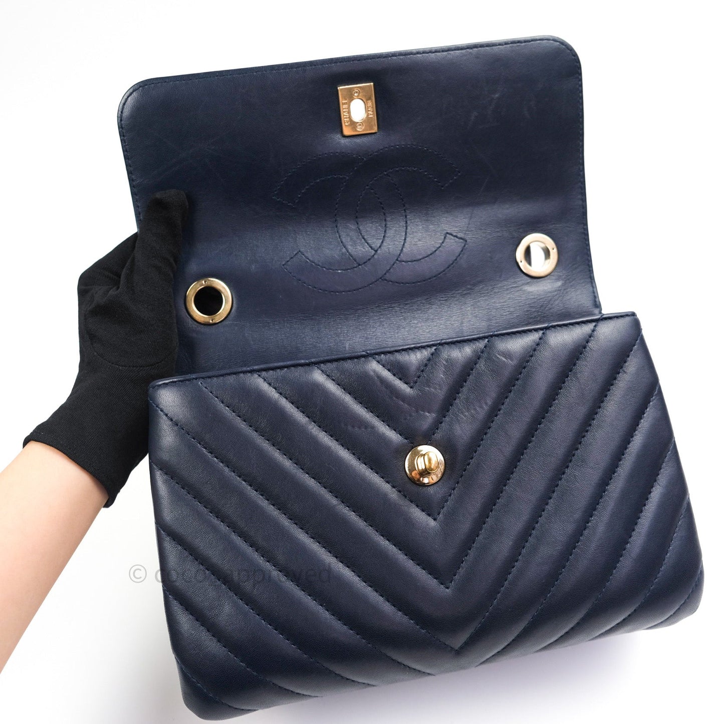 Chanel Trendy CC Small Chevron Navy Lambskin Gold Hardware
