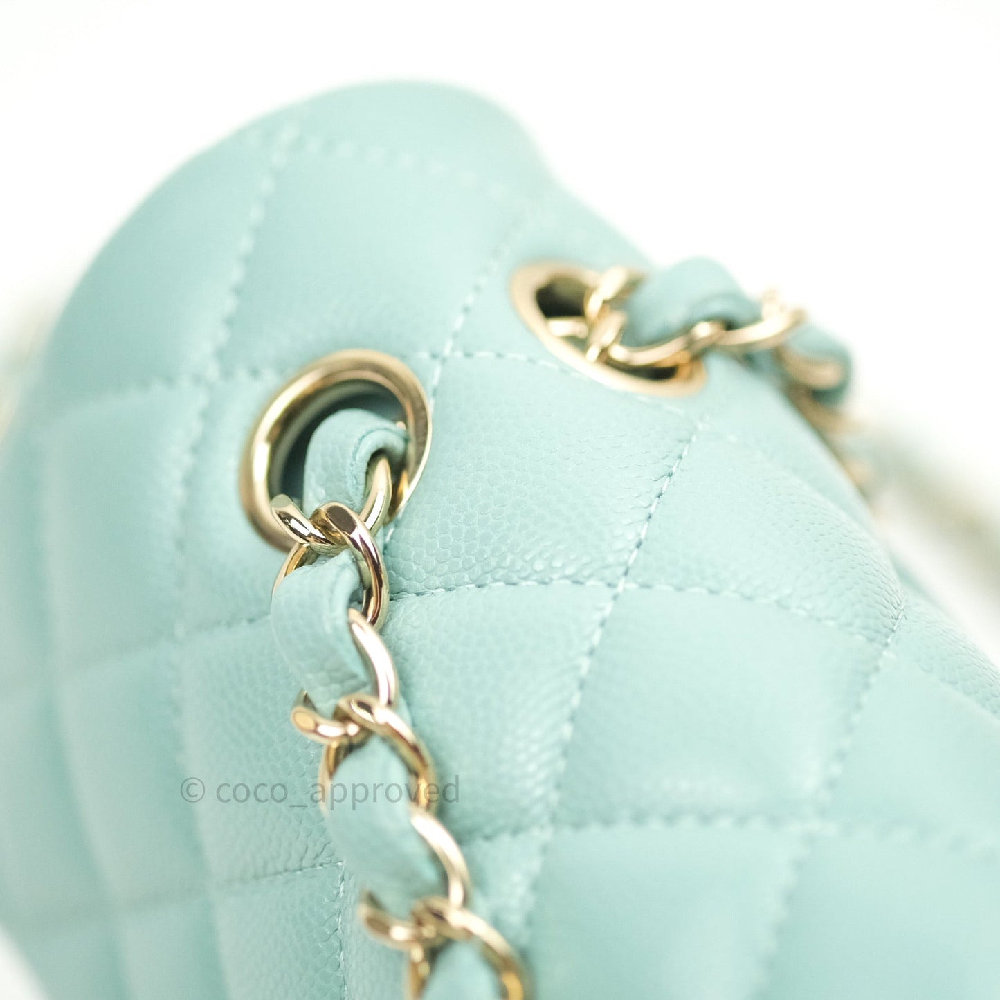 Chanel Classic Small S/M Flap Tiffany Blue Caviar Light Gold Hardware