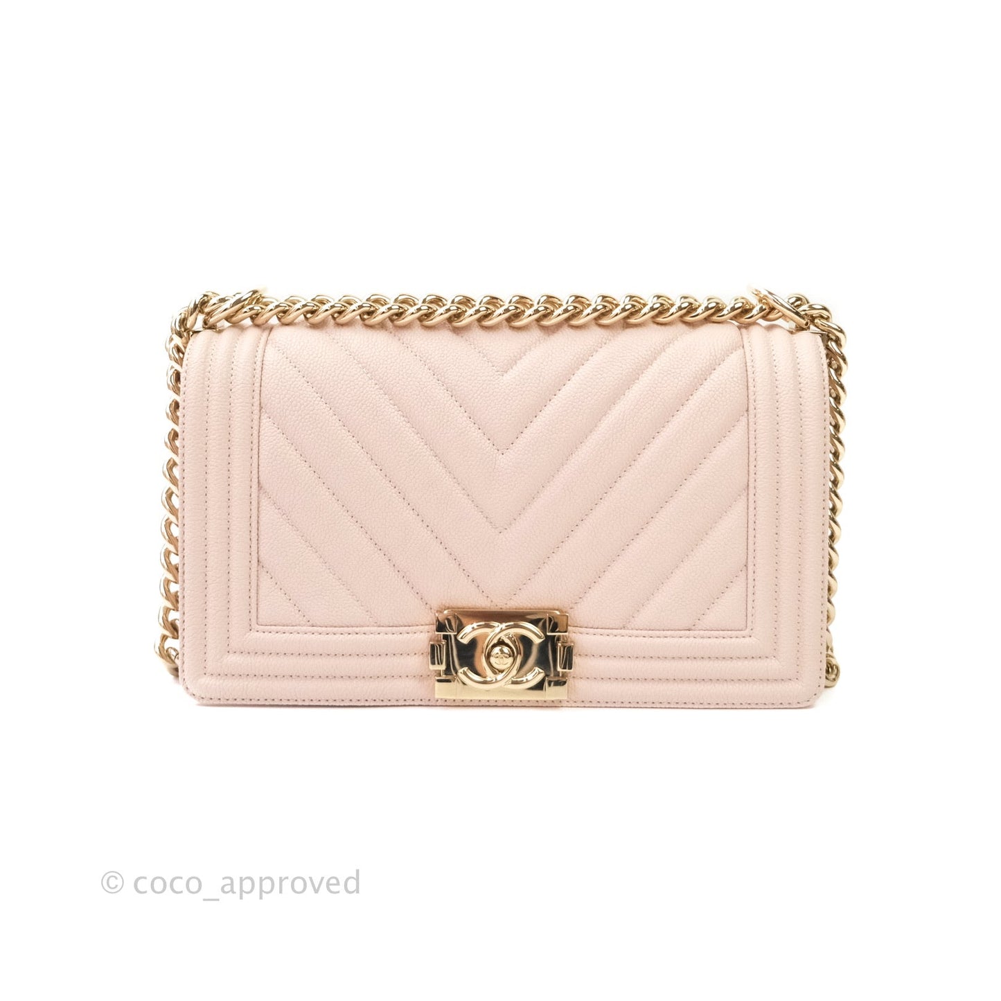Chanel Boy Chevron Medium Pale Pink Caviar Gold Hardware