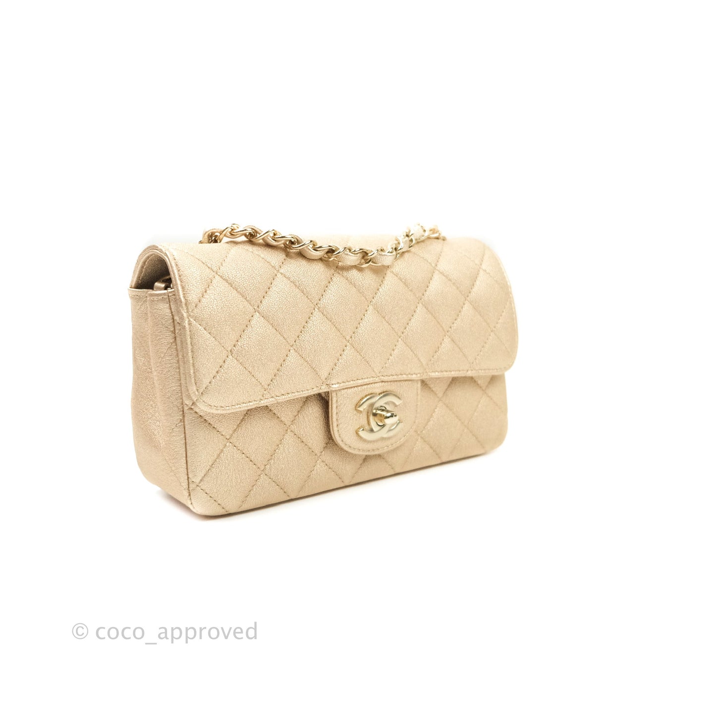 Chanel Quilted Mini Rectangular Metallic Champagne Gold Lambskin Gold Hardware