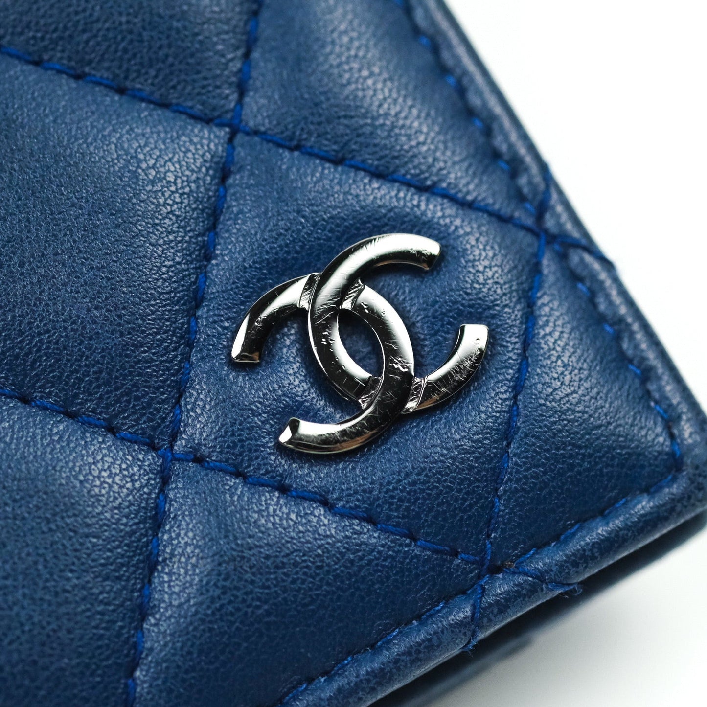 Chanel Blue Card Holder Lambskin Silver Hardware