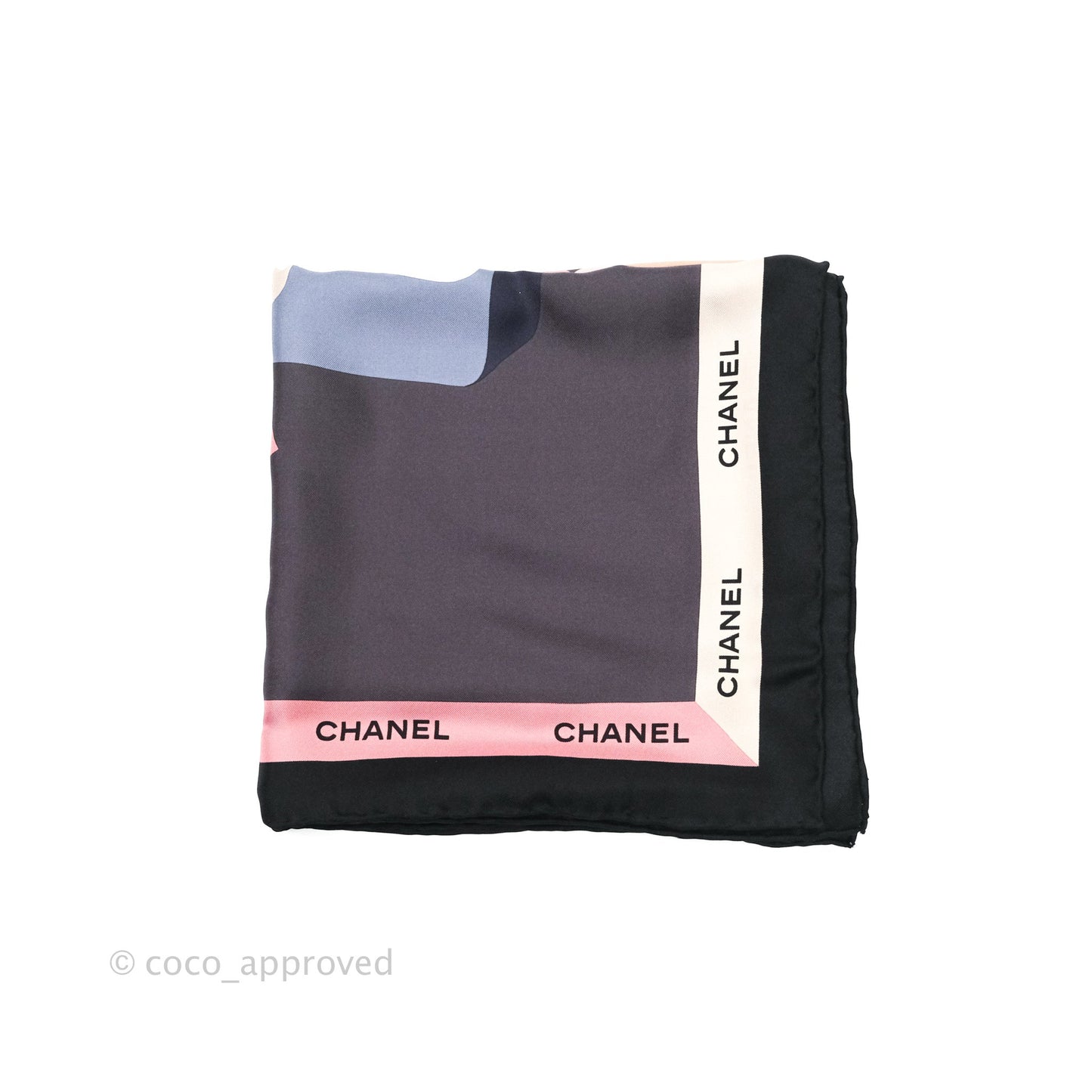 Chanel Square Silk Scarf Pink, Ecru & Black