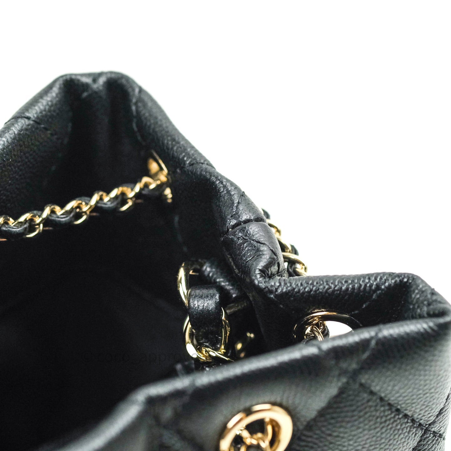 Chanel Caviar Quilted Rolled Up Bucket Drawstring Bag Black Gold Hardware