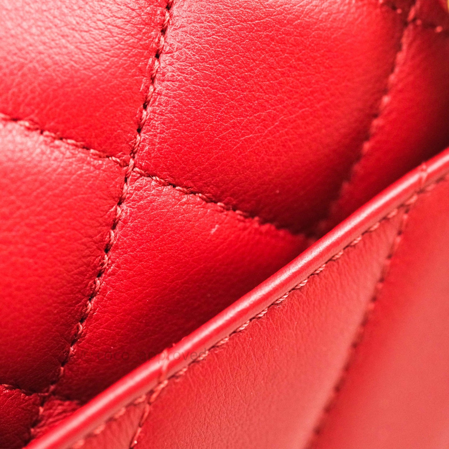 Chanel Quilted Chevron In The City Bag Red Calfskin Gold Hardware