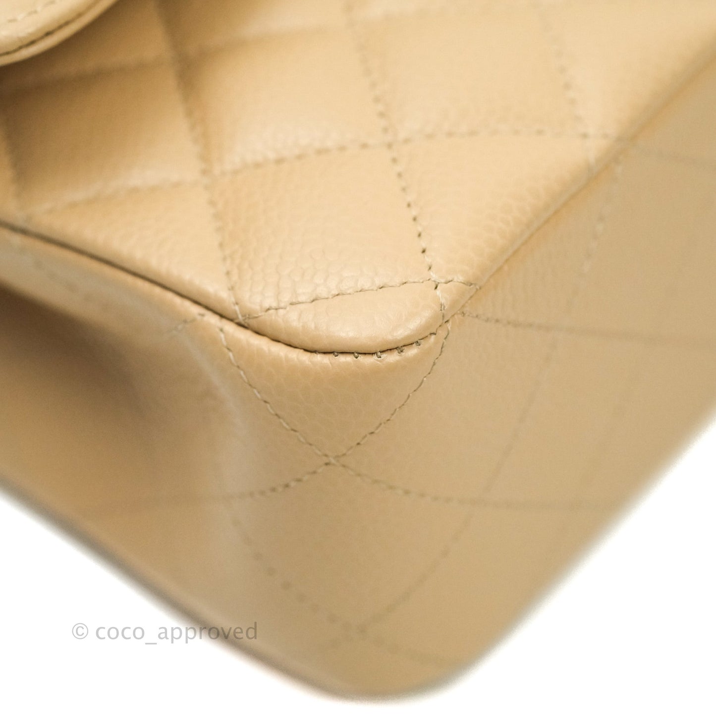 Chanel Classic M/L Medium Double Flap Bag Beige Caviar Gold Hardware