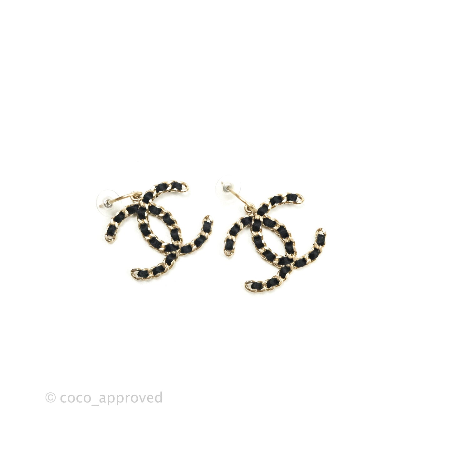 Chanel Satin CC Chain Earrings Light Gold