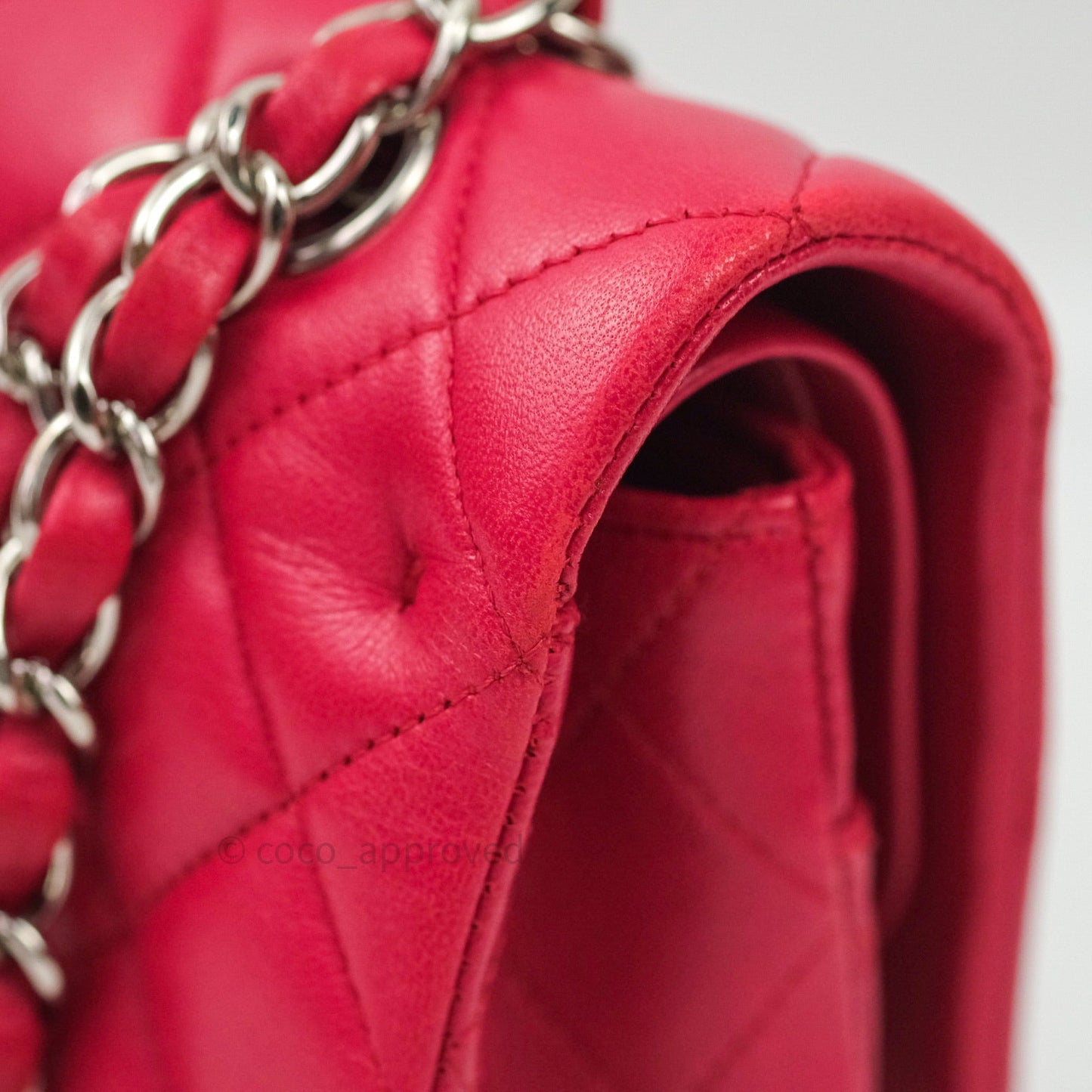 Chanel Classic M/L Lambskin Medium Double Flap Red Pink Silver Hardware