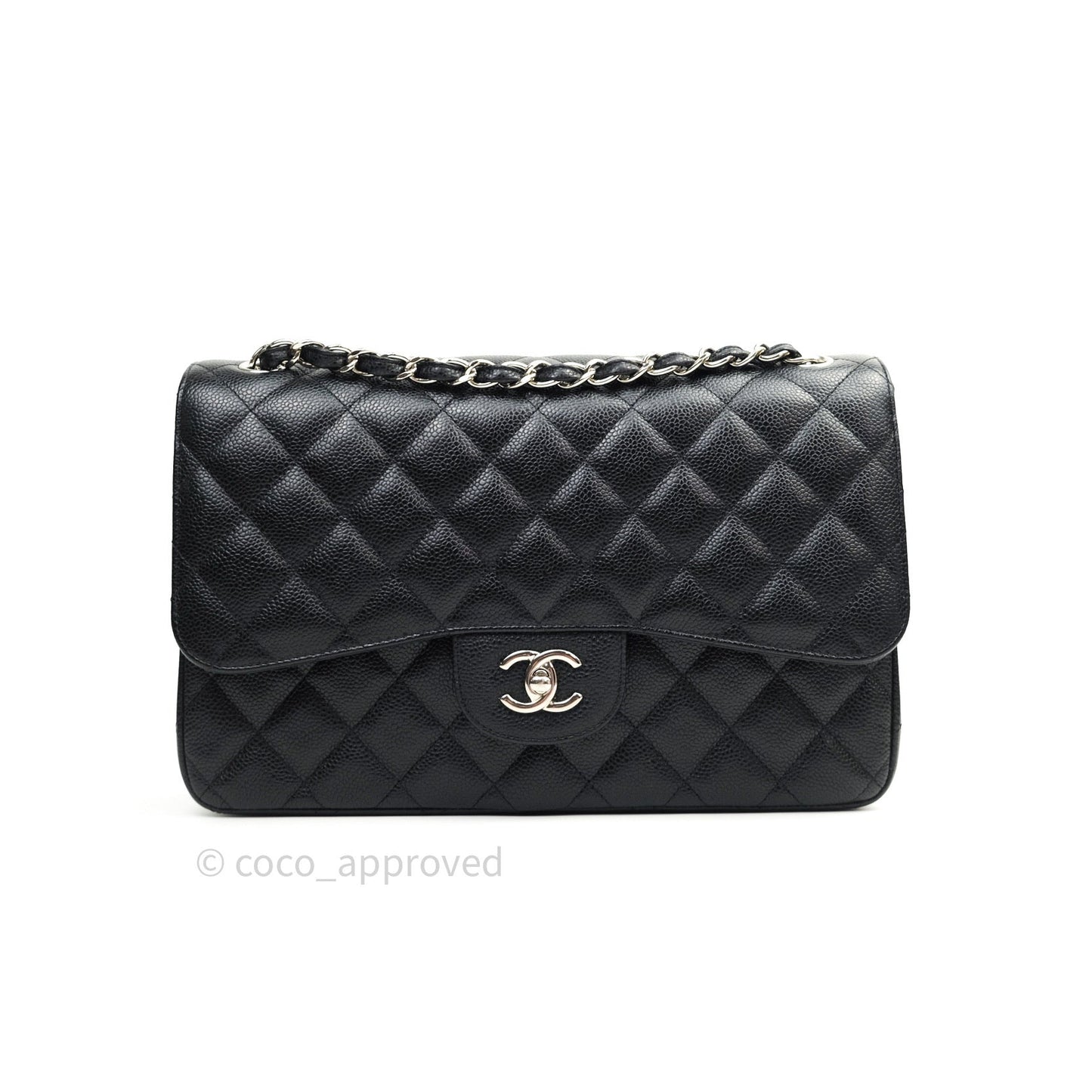 Chanel Quilted Jumbo Double Flap Black Caviar Silver Hardware⁣⁣