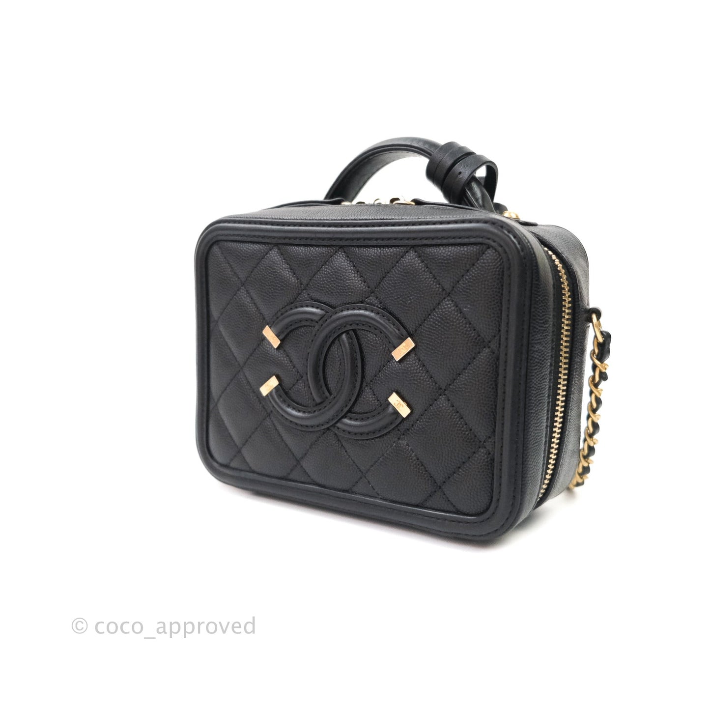Chanel Quilted Small CC Filigree Vanity Case Black Caviar