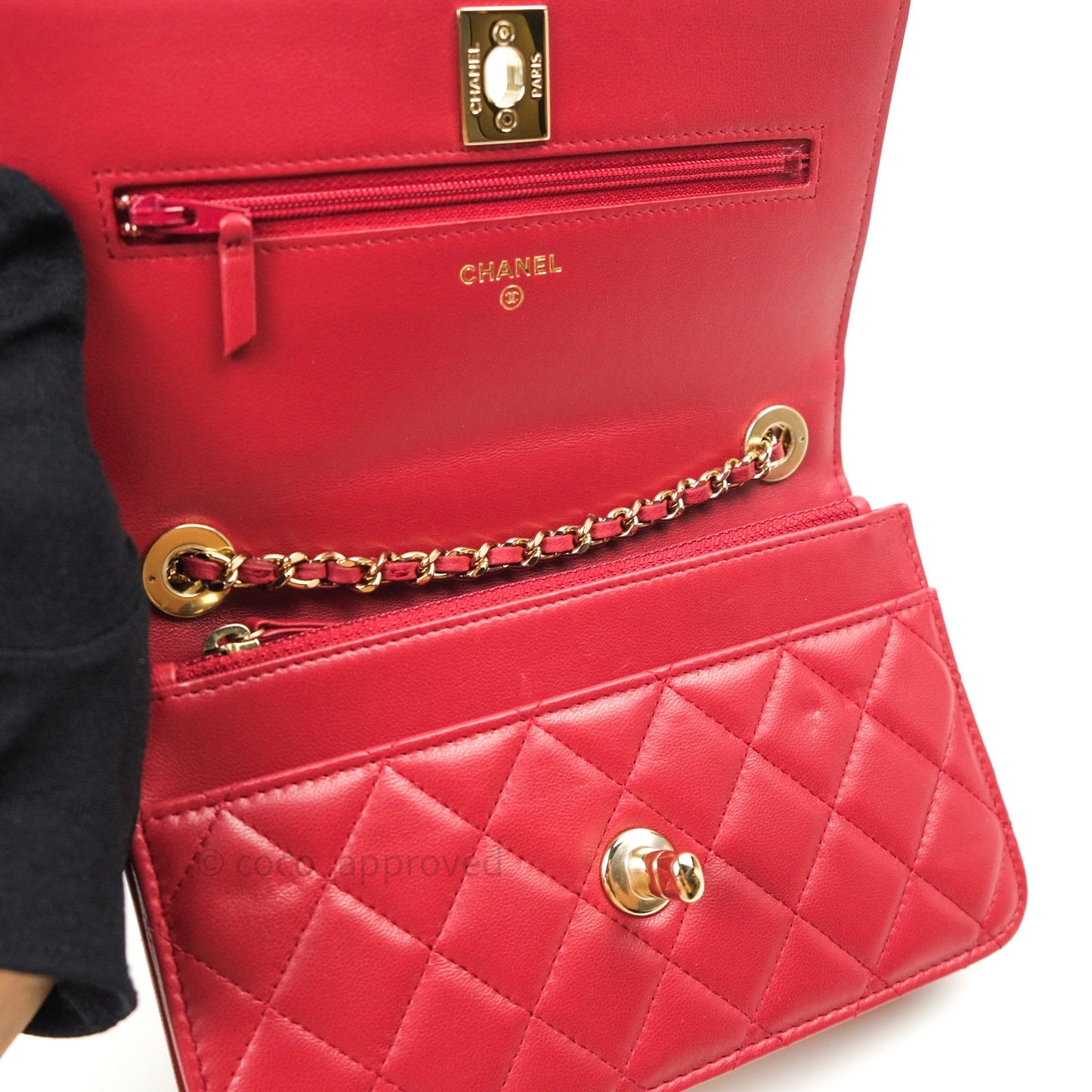 Chanel Trendy CC WOC Wallet on Chain Red Lambskin Gold Hardware