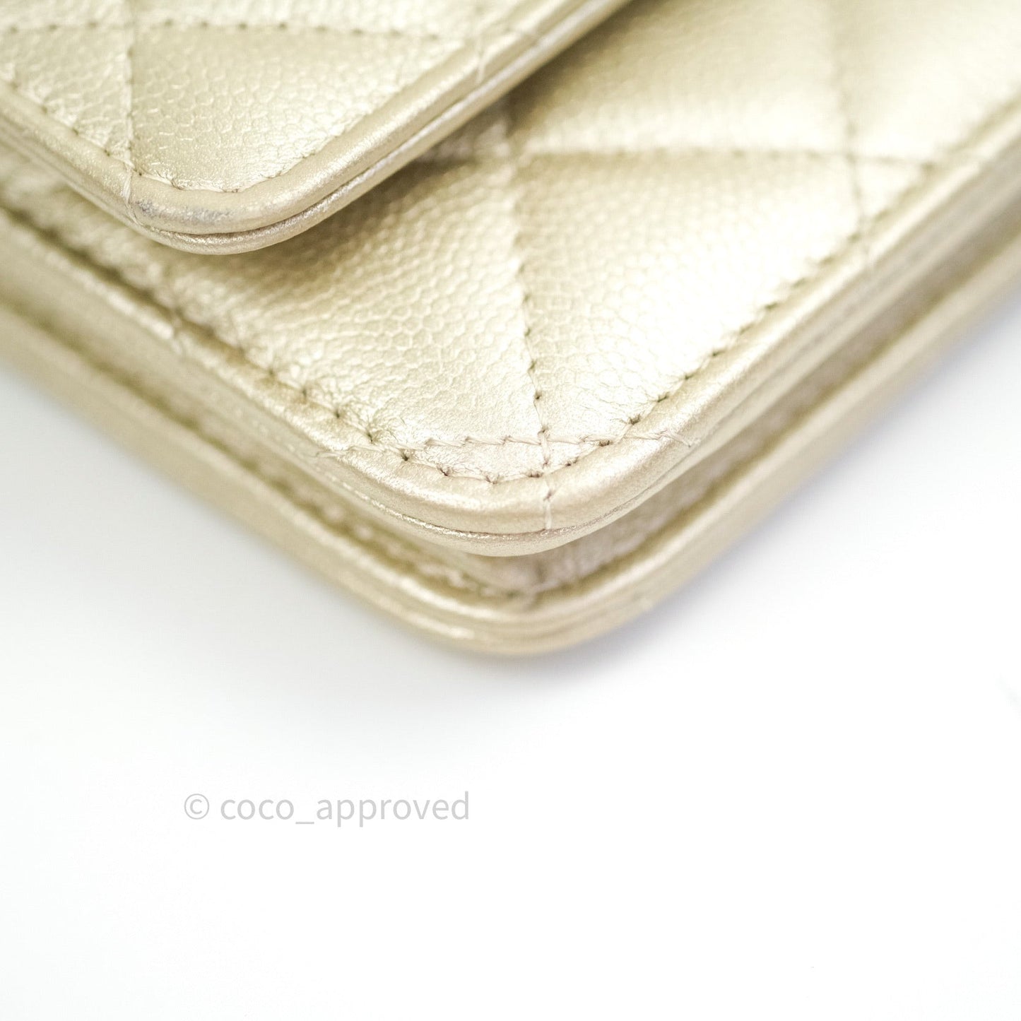 Chanel Quilted Wallet on Chain WOC Light Gold Caviar Gold Hardware