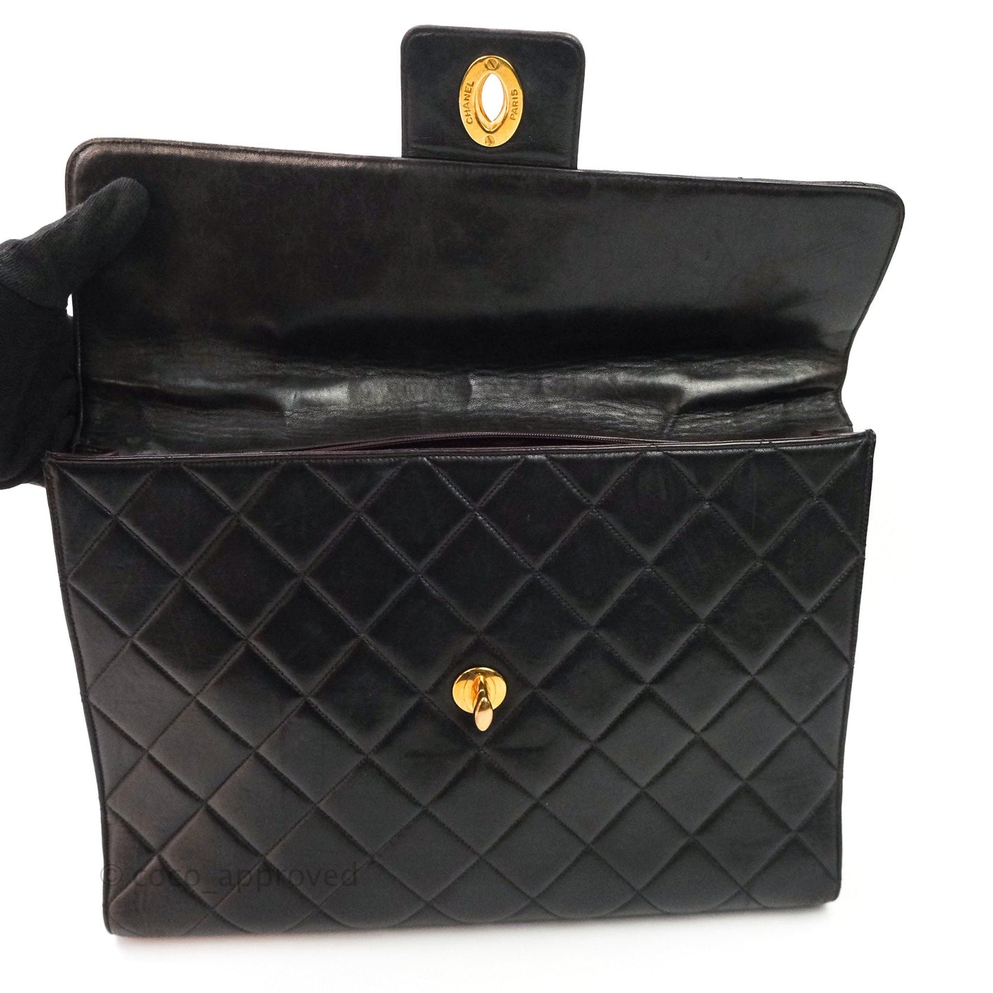 Chanel Vintage Double Sided Briefcase Black Lambskin 24K Gold Hardware