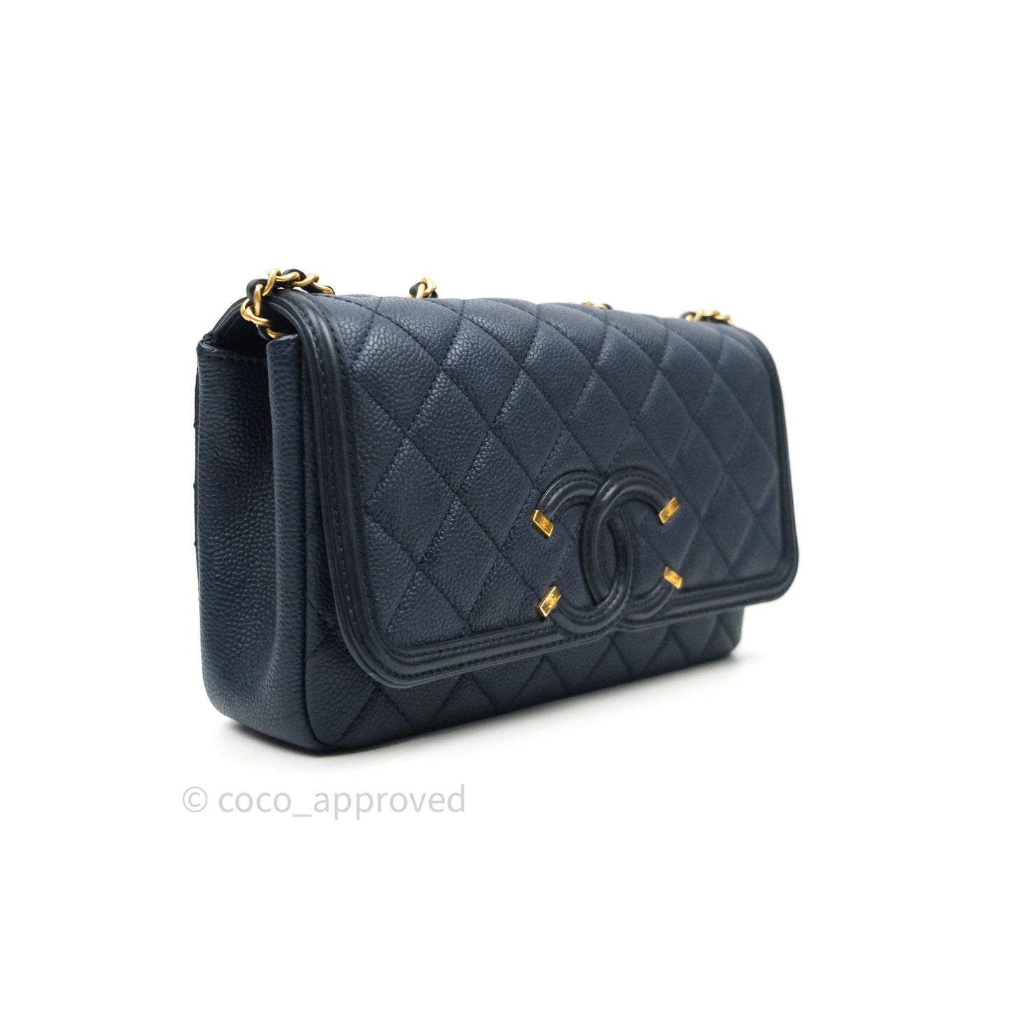 Chanel Caviar Quilted Small CC Filigree Flap Navy Black