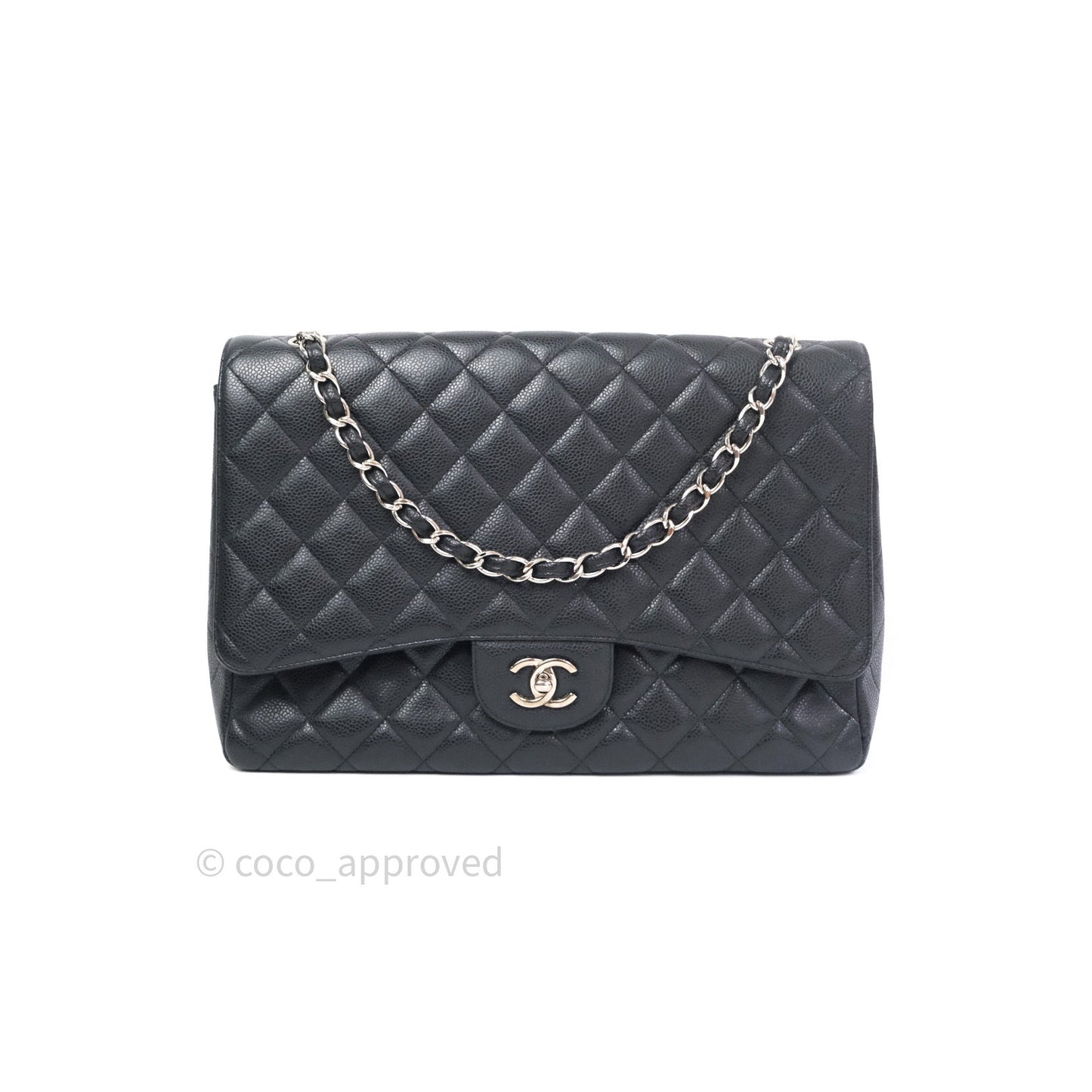 Chanel Classic Maxi Single Flap Quilted Black Caviar Silver Hardware