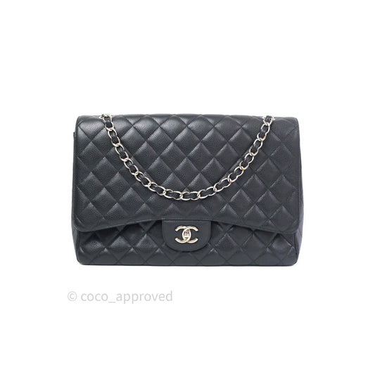 Chanel Classic Maxi Single Flap Quilted Black Caviar Silver Hardware
