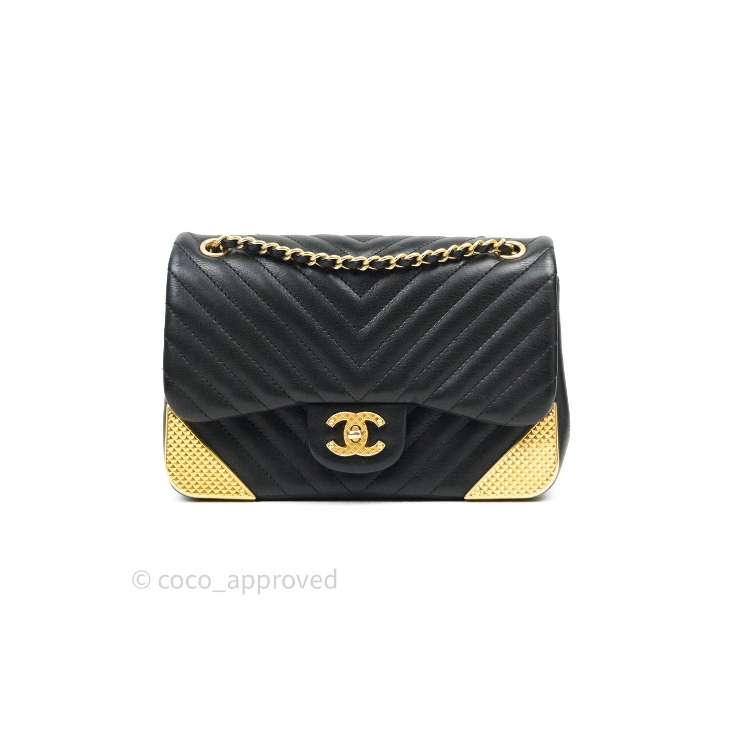 Chanel Chevron Rock The Corner Mini Black Calfskin Gold Hardware 18A