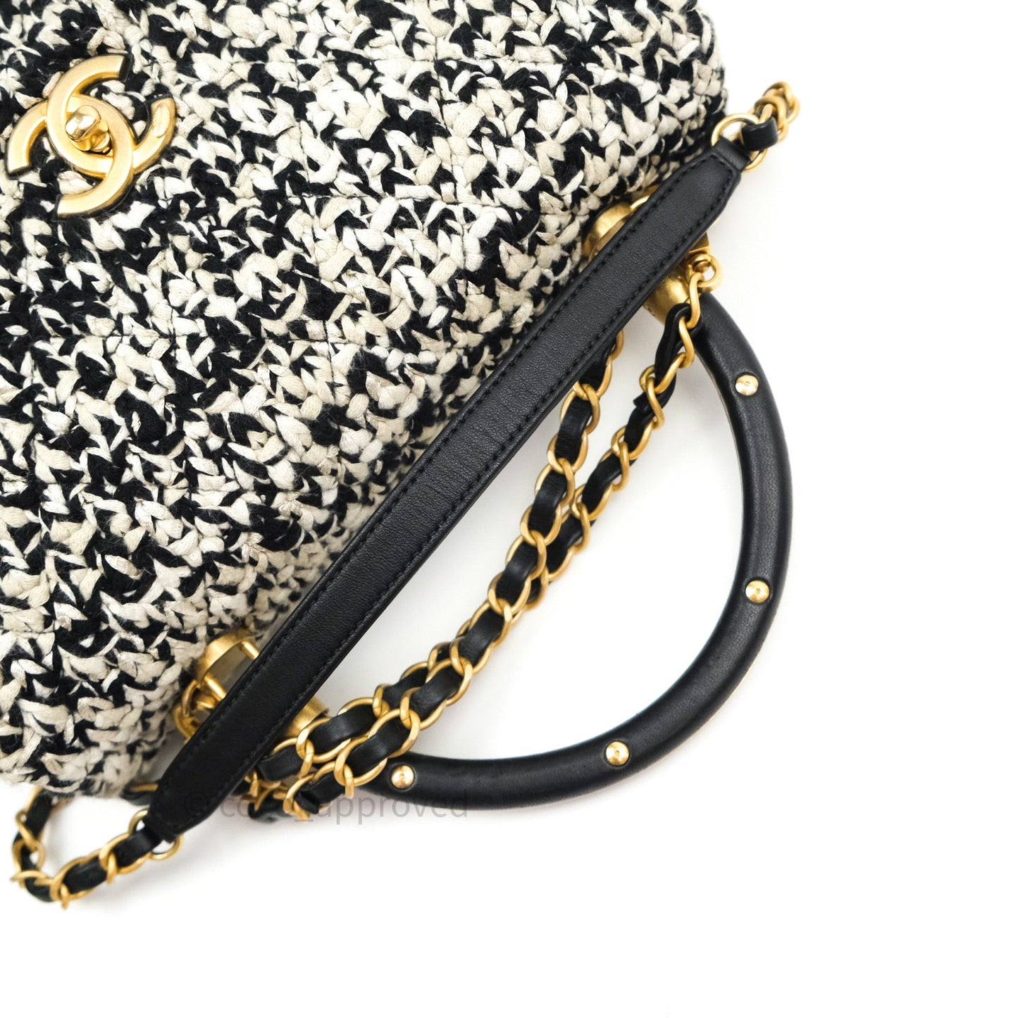 Chanel Flap Bag Tweed Black White Crochet Top Handle