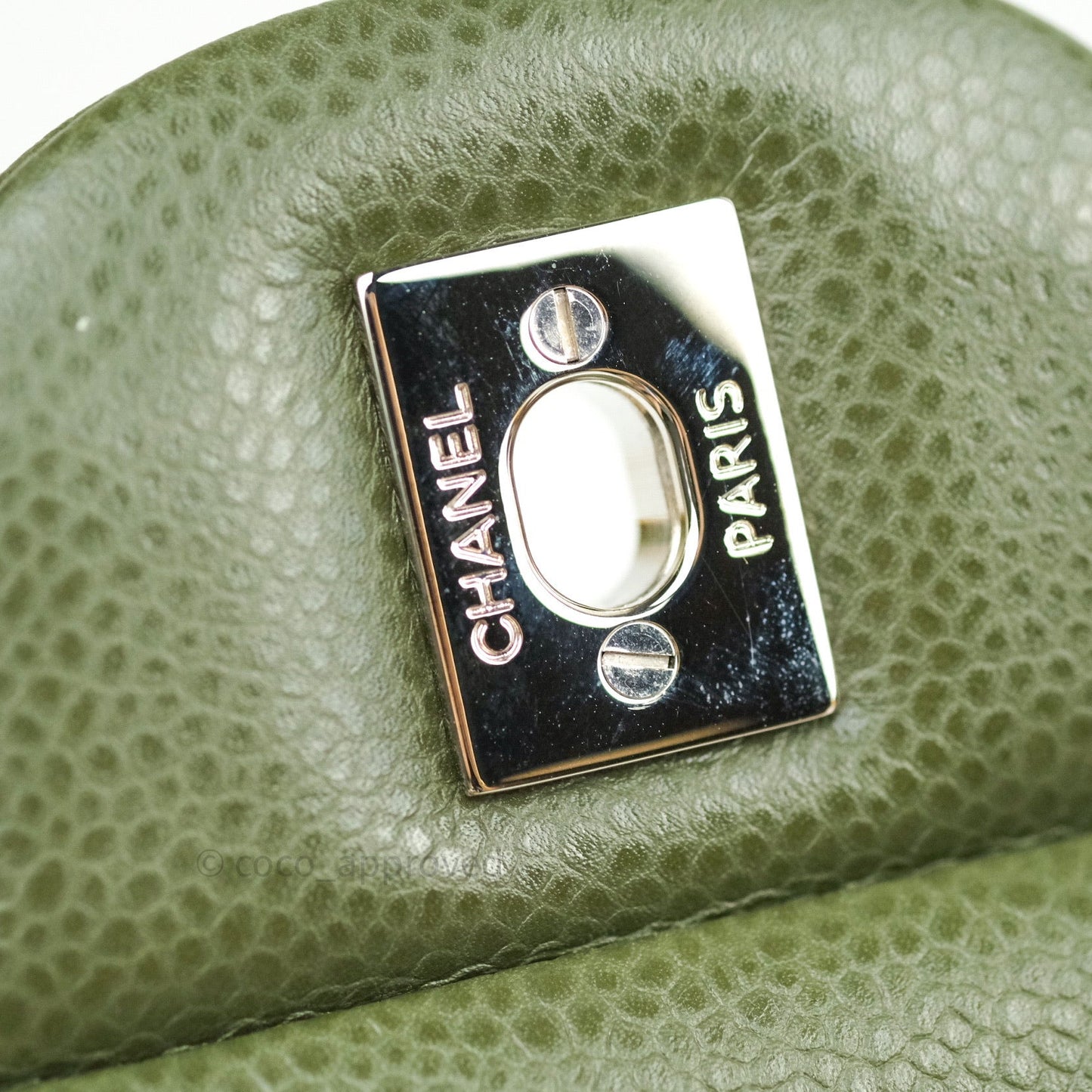 Chanel Classic Jumbo Double Flap Quilted Green Caviar Silver Hardware⁣⁣