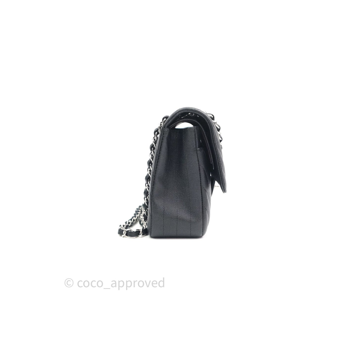 Chanel Classic M/L Chevron Black Caviar Silver Hardware