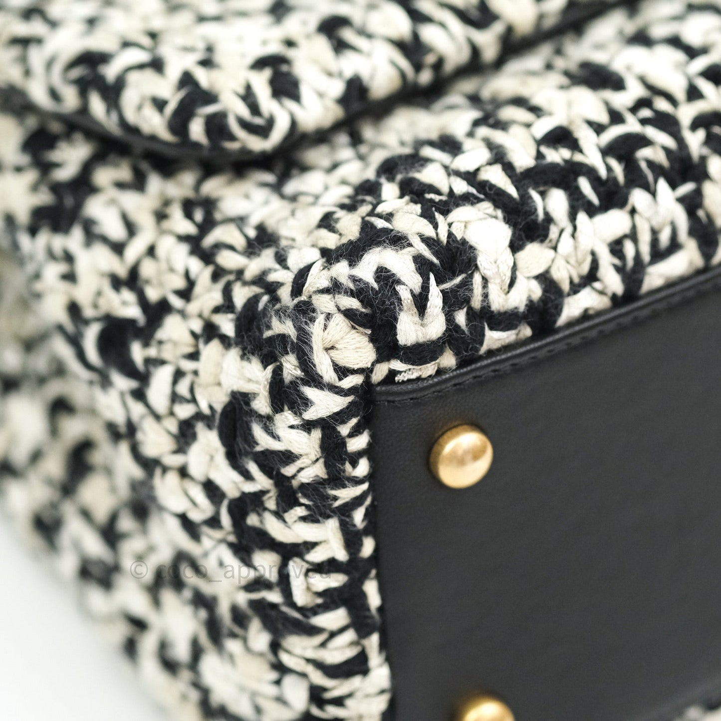 Chanel Flap Bag Tweed Black White Crochet Top Handle