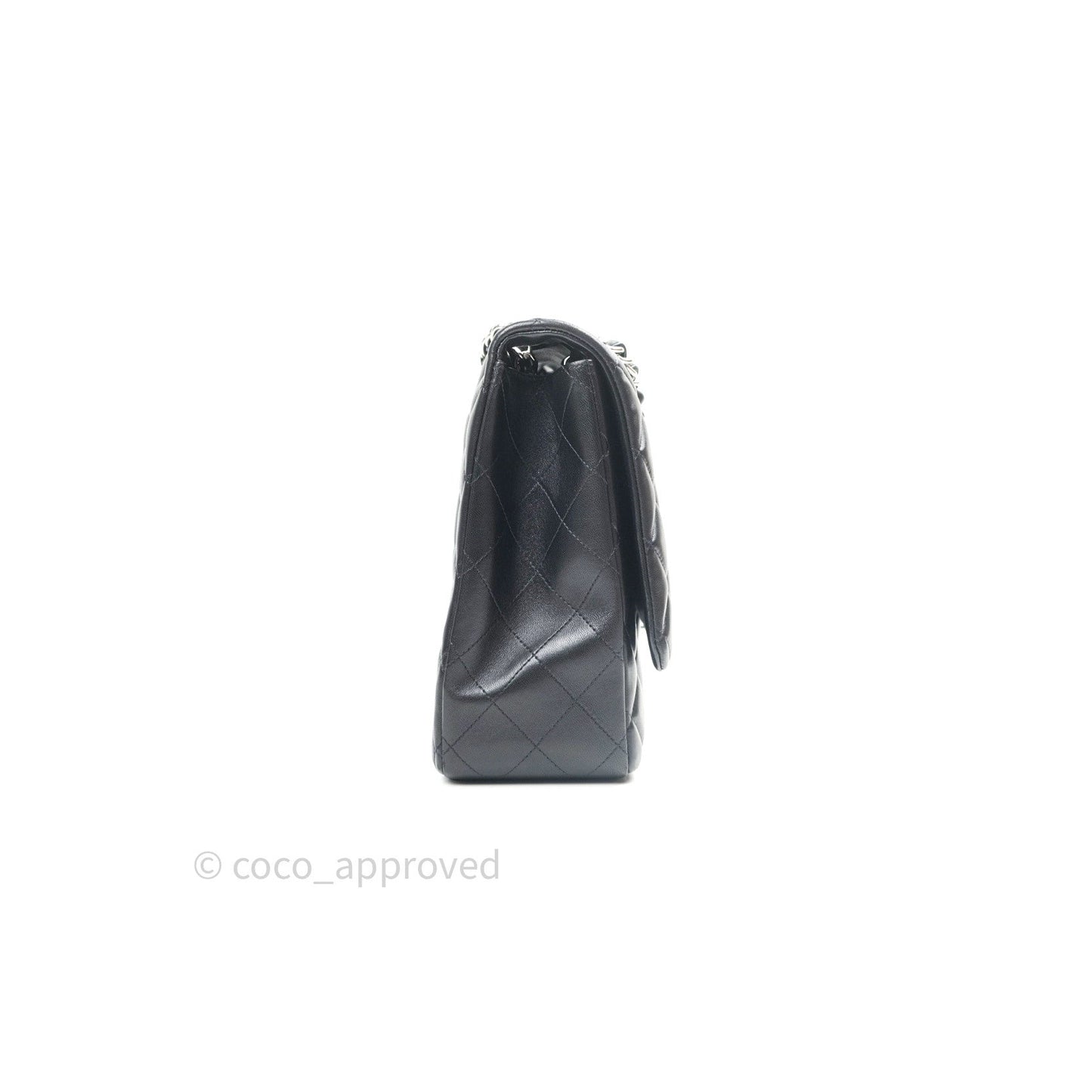 Chanel Classic Maxi Single Flap Quilted Black Lambskin Silver Hardware