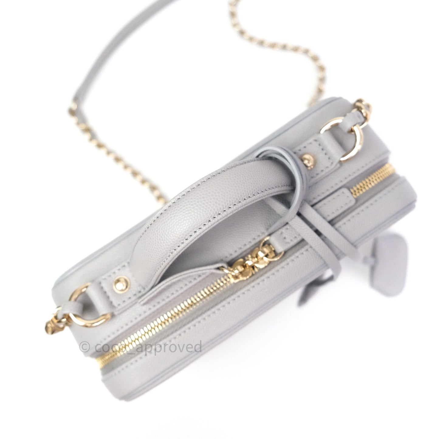 Chanel Quilted Medium CC Filigree Vanity Case Grey Caviar Light Gold Hardware