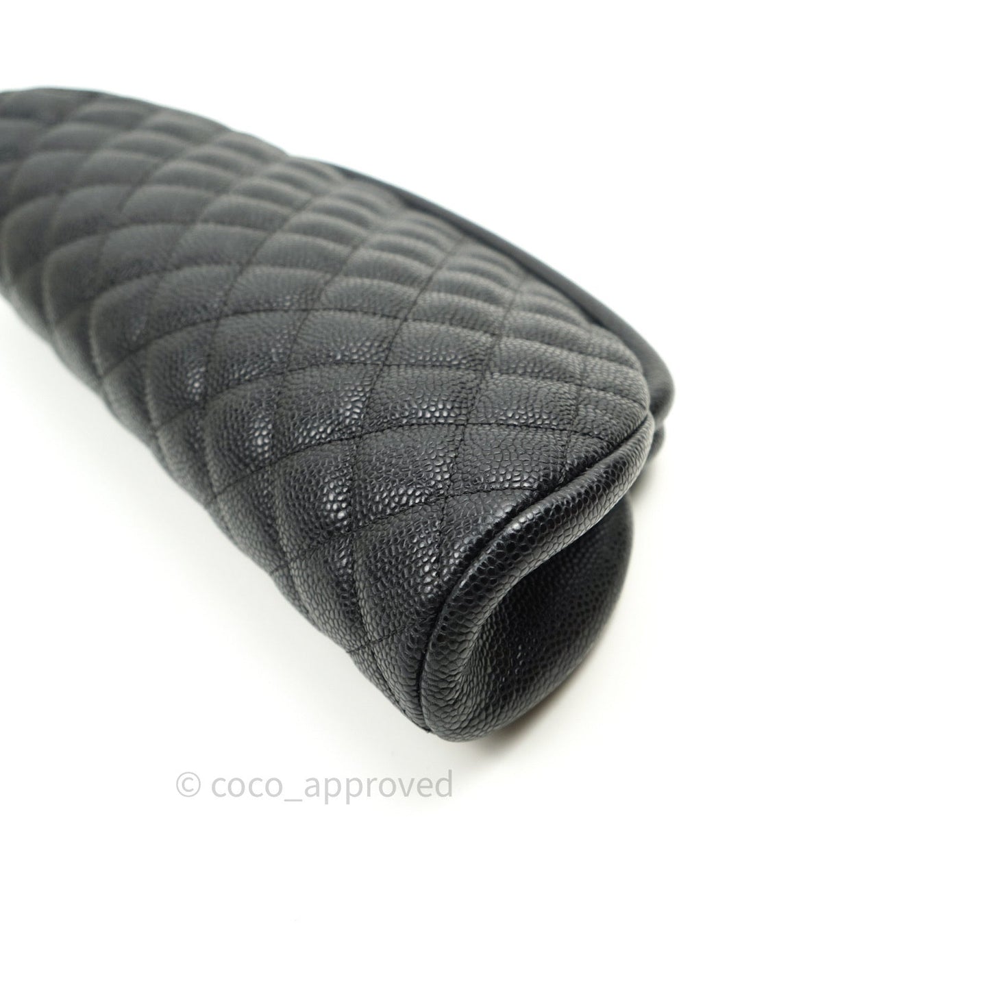 Chanel Quilted Timeless Kisslock Clutch Black Caviar Silver Hardware