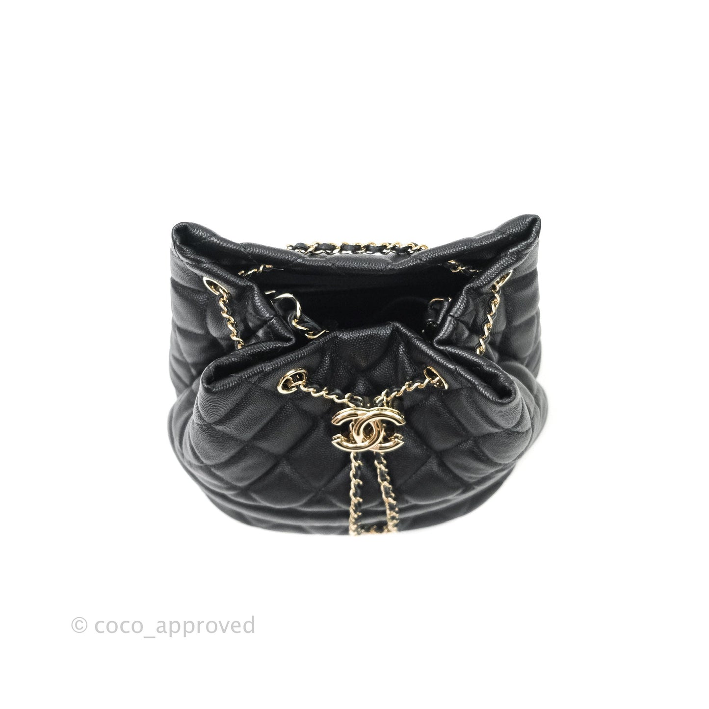 Chanel Caviar Quilted Rolled Up Bucket Drawstring Bag Black Gold Hardware