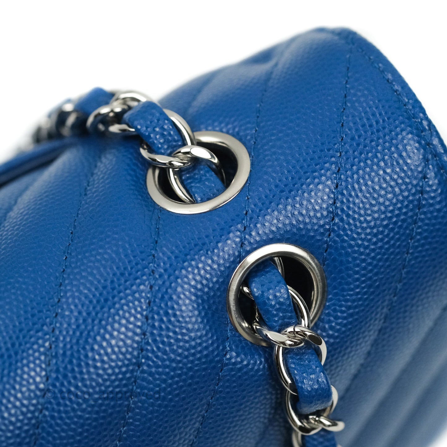 Chanel Classic Chevron M/L Medium Double Flap Blue Caviar Silver Hardware