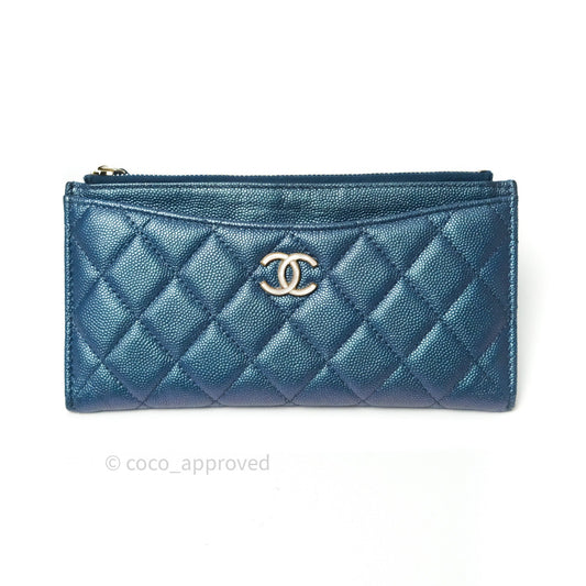 Chanel Iridescent Caviar O Case Phone Case Pouch Card Holder Blue Light Gold Hardware