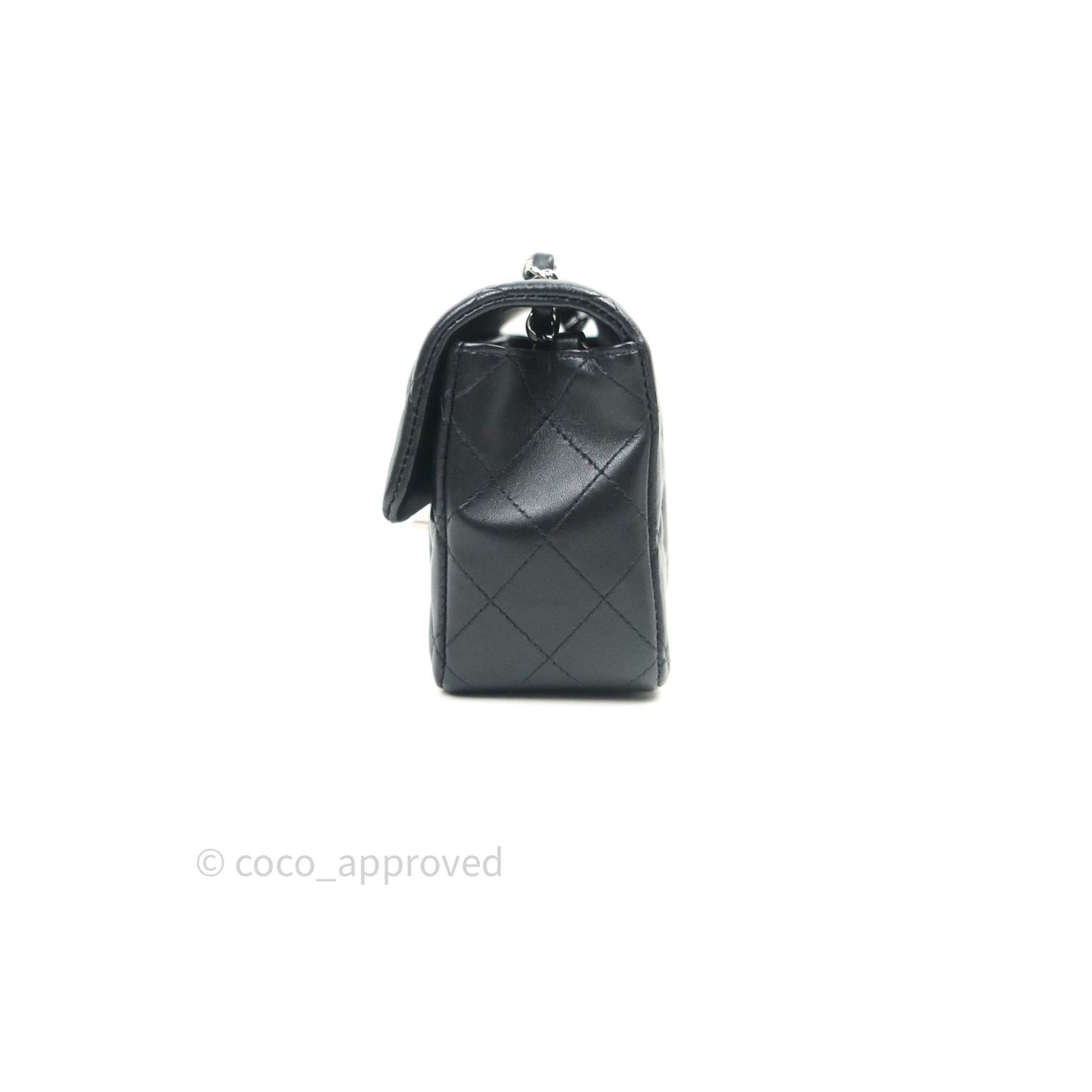 Chanel Quilted Mini Rectangular Black Lambskin Silver Hardware