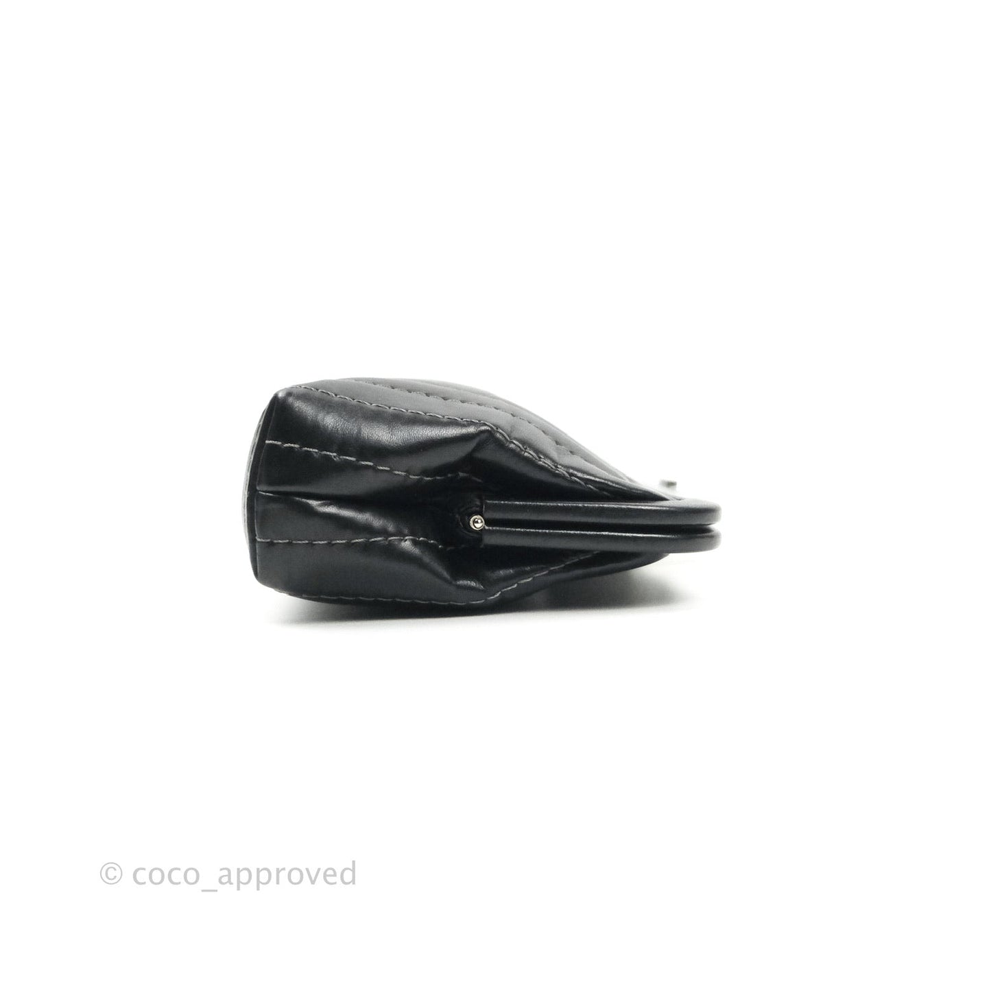 Chanel Vertical Stitch Kiss Lock Black Lambskin Clutch Silver Hardware