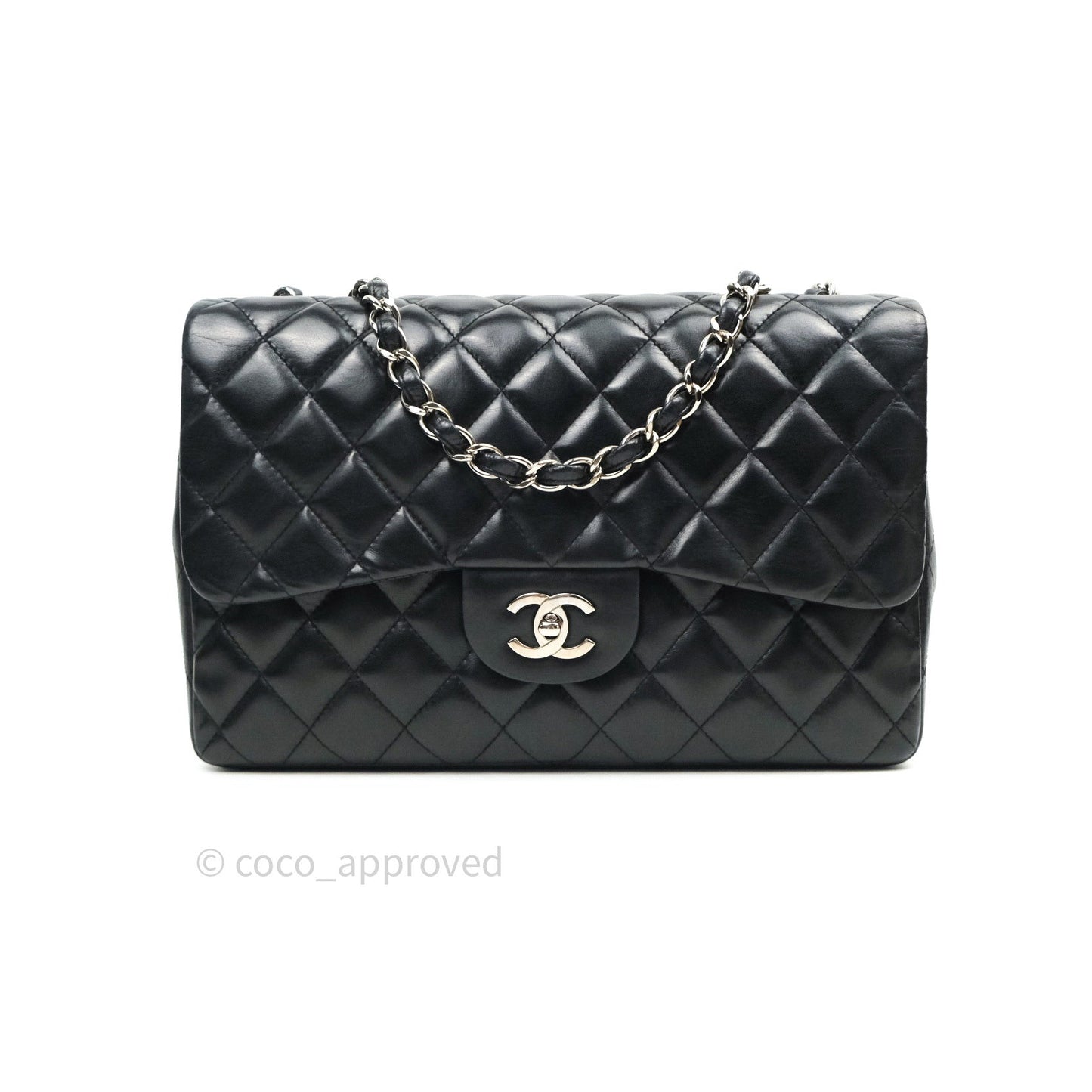 Chanel Classic Quilted Jumbo Single Flap Black Lambskin Silver Hardware⁣⁣
