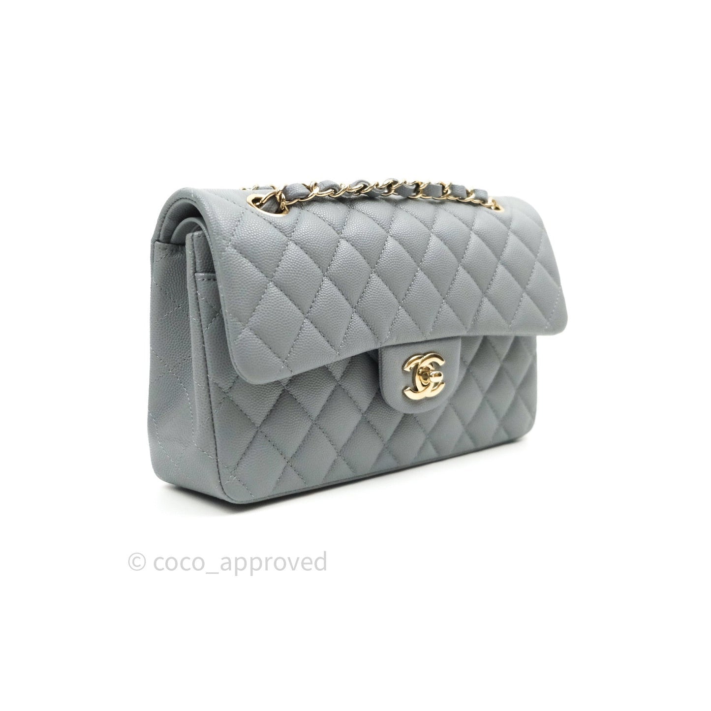 Chanel Classic Small S/M Flap Grey Caviar Light Gold Hardware