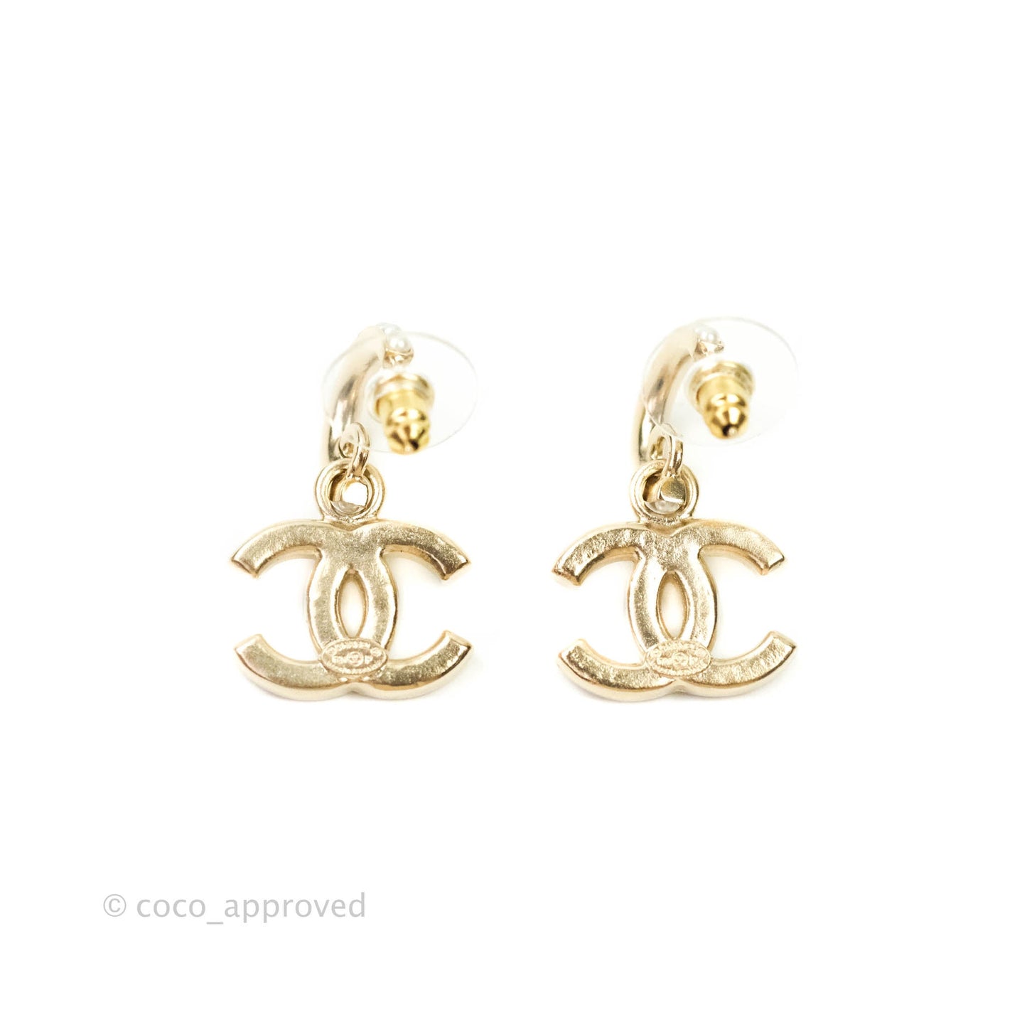 Chanel Earrings Pearl CC Hanging Earrings Gold Tone