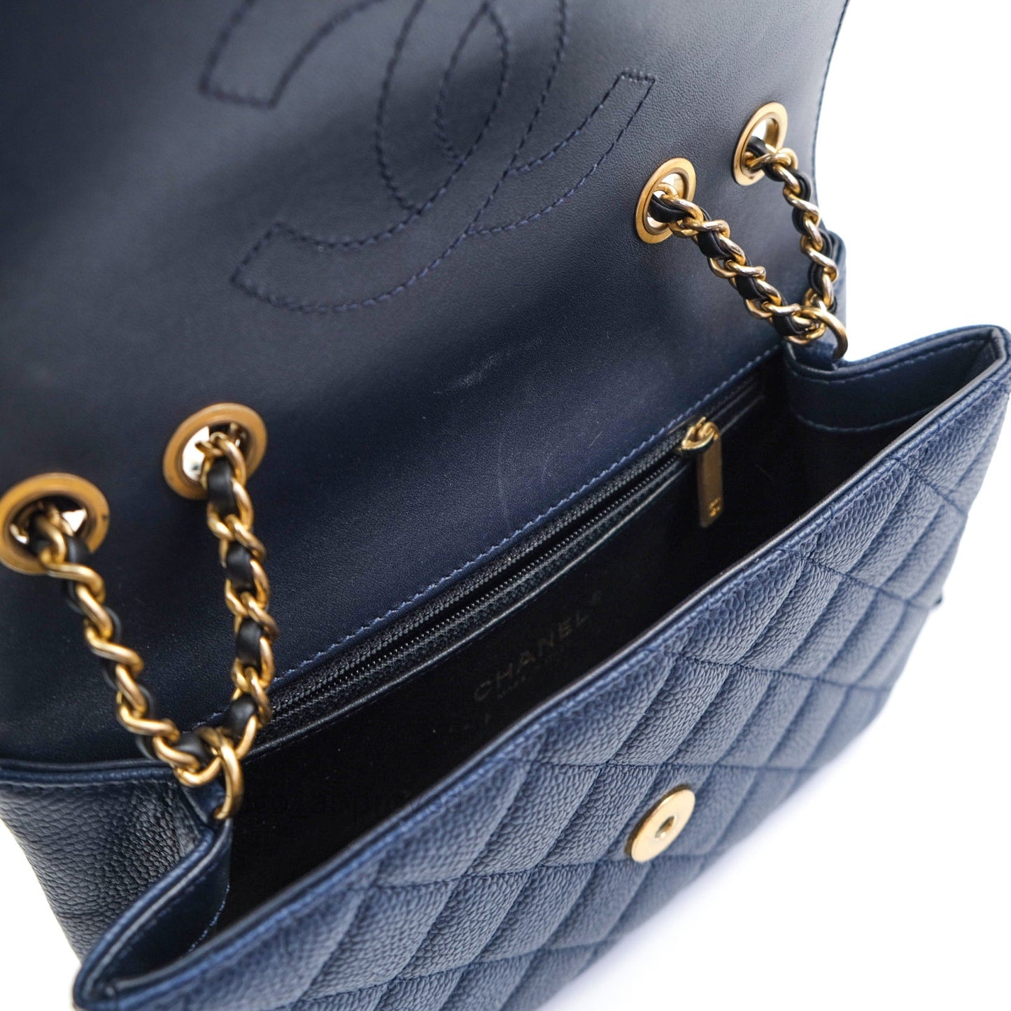 Chanel Caviar Quilted Small CC Filigree Flap Navy Black
