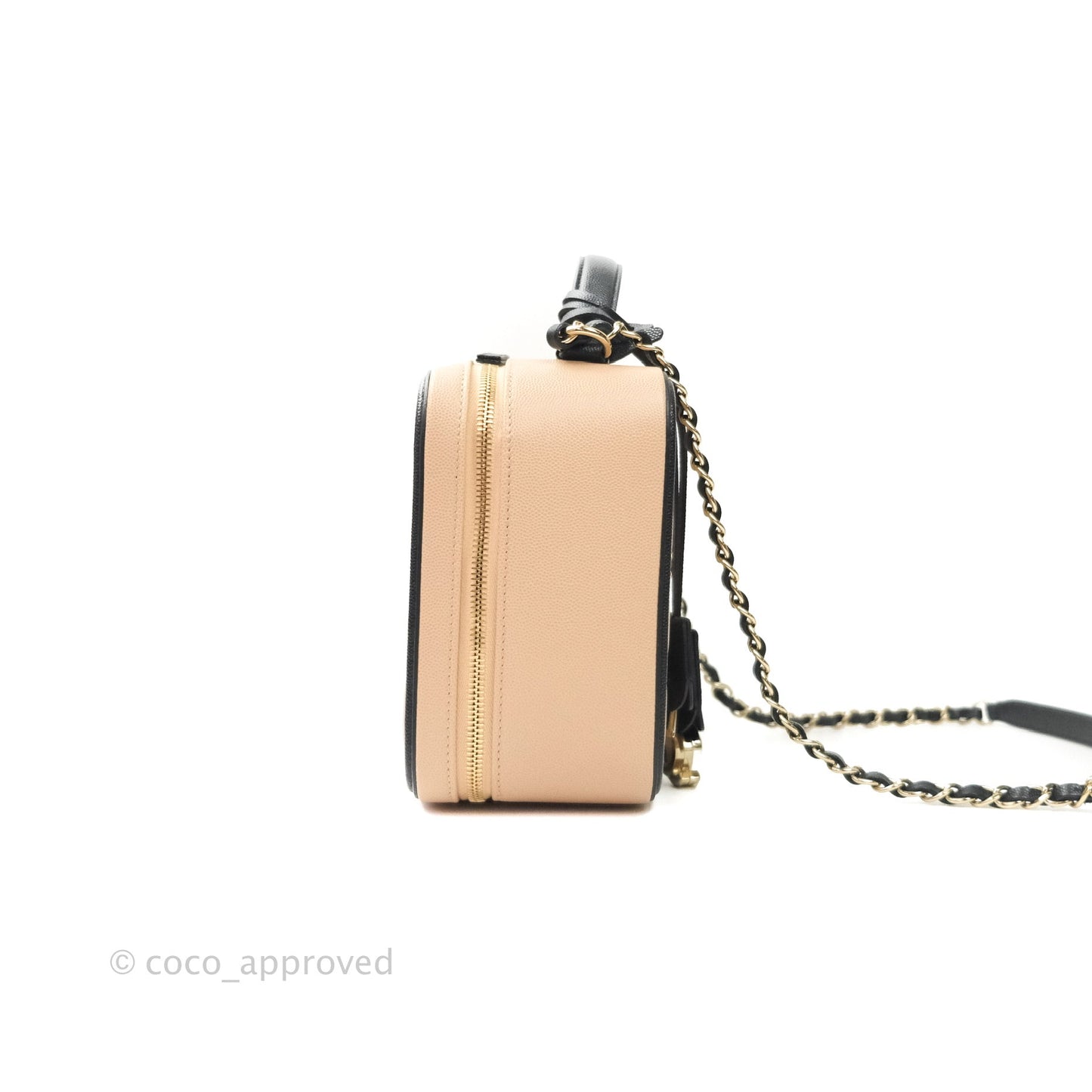 Chanel Quilted Large CC Filigree Vanity Case Beige Black Caviar
