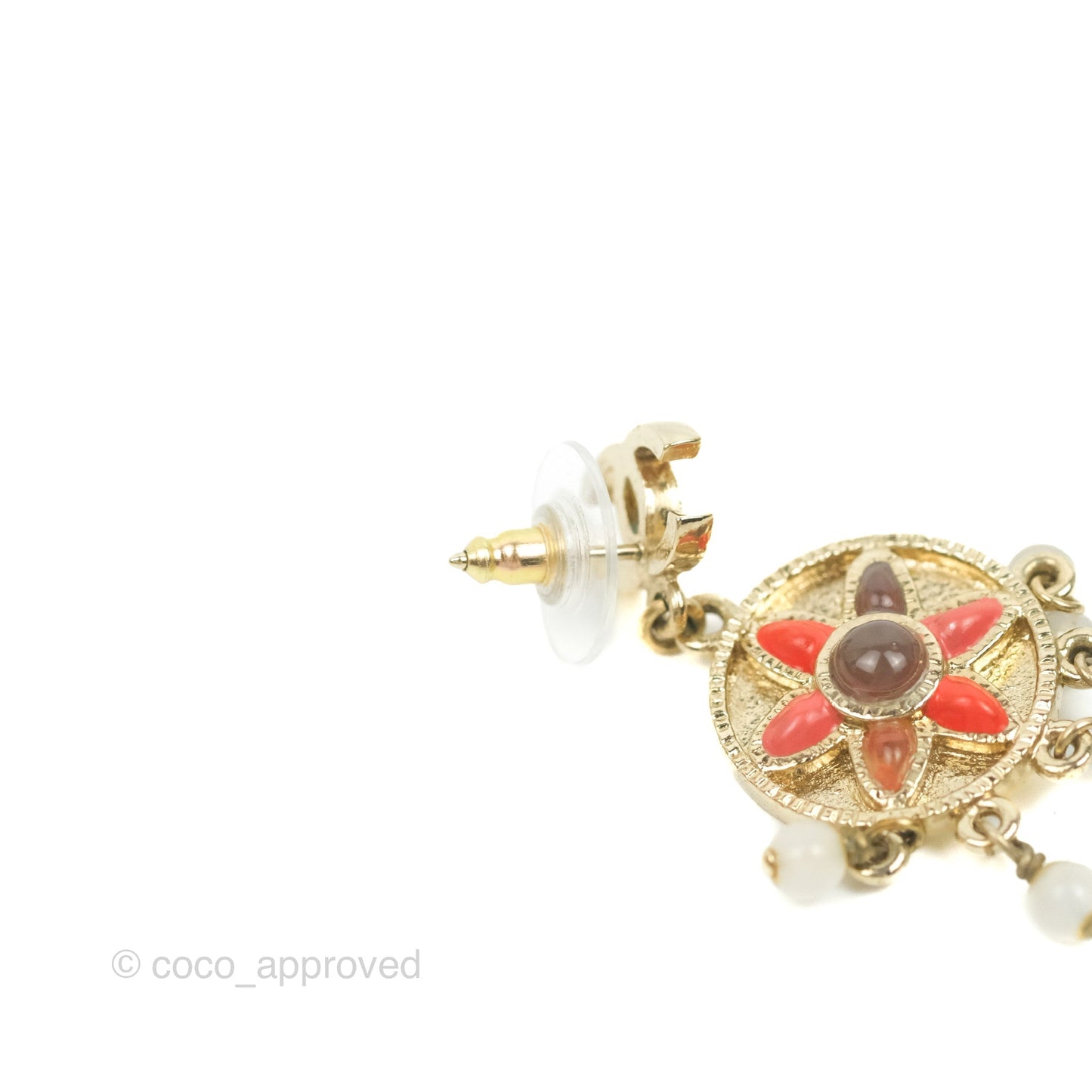 Chanel CC Gripoix Stone Drop Earrings Gold Tone 07P