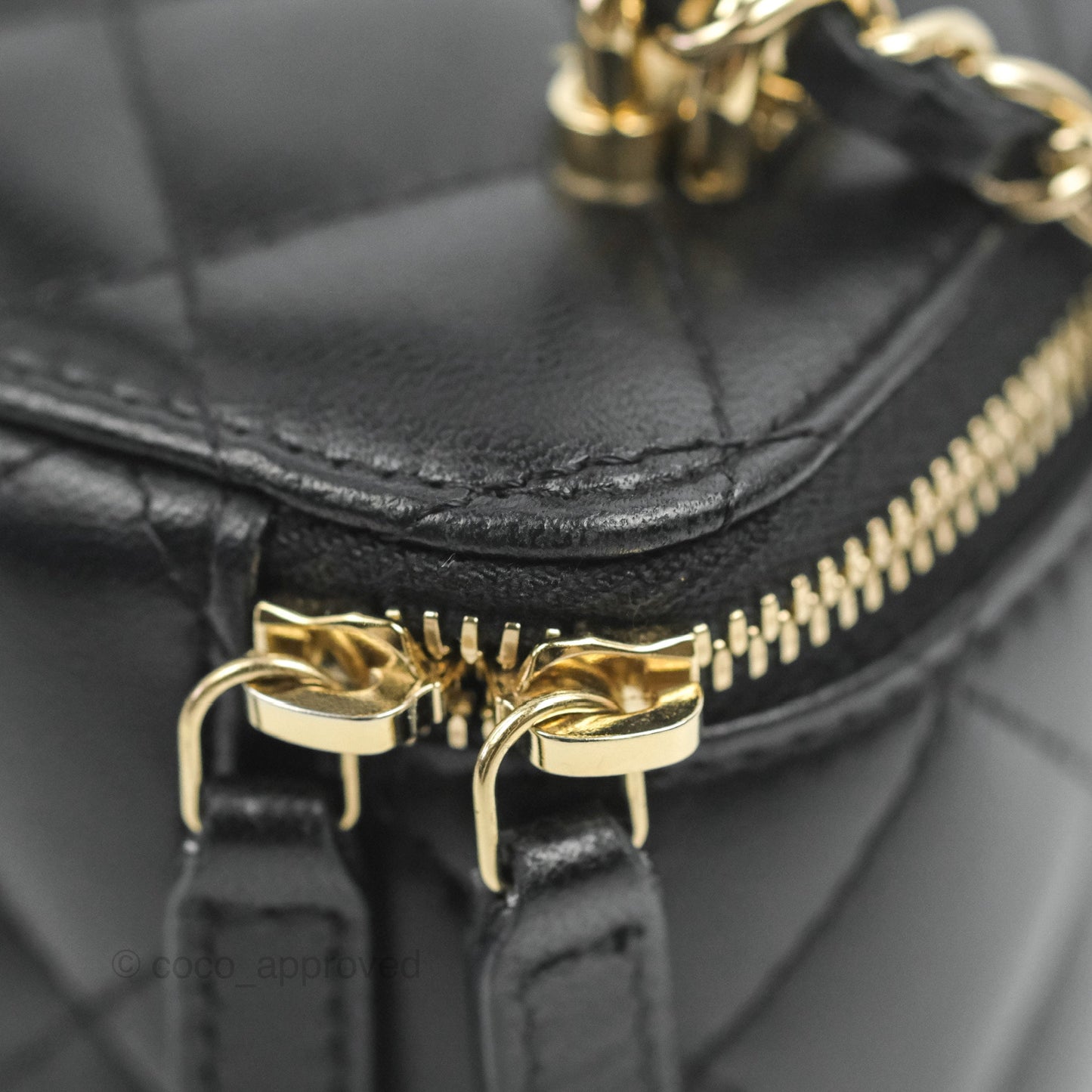 Chanel Mini Top Handle Vanity With Chain Black Lambskin Gold Hardware
