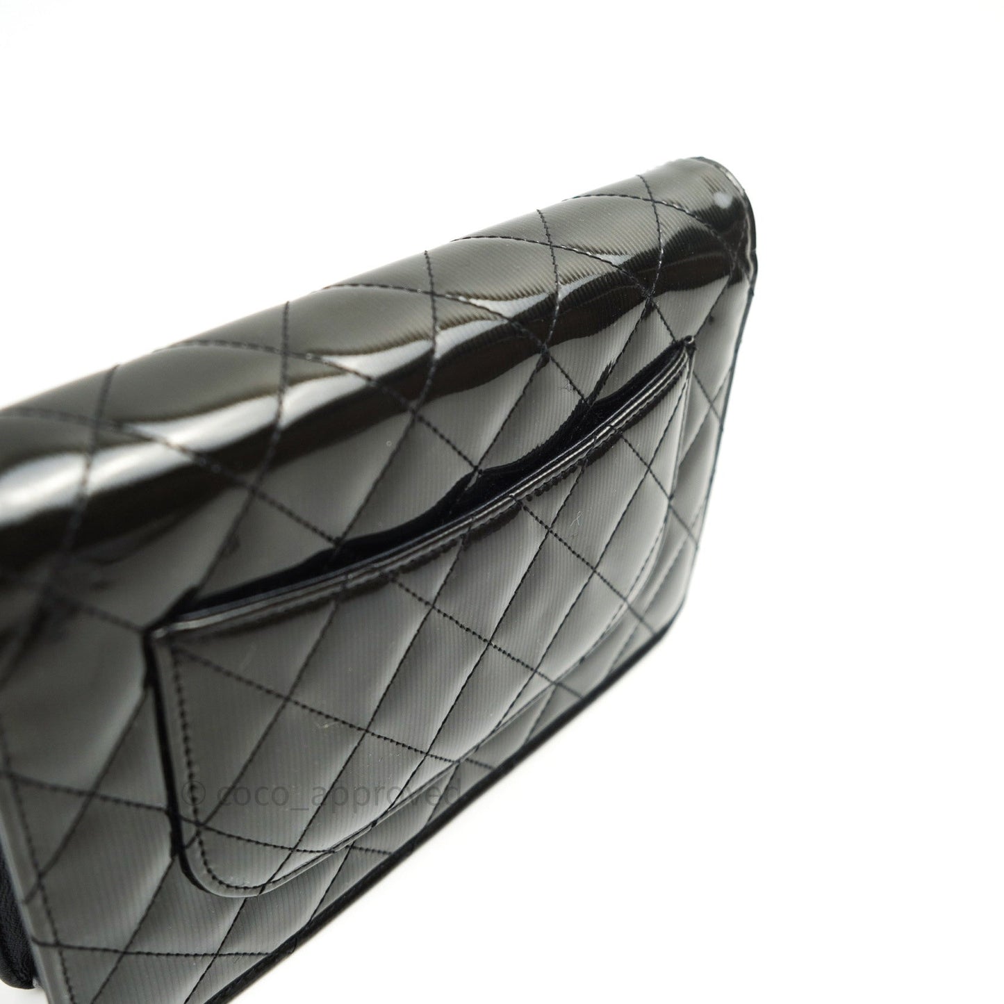 Chanel Quilted Wallet on Chain WOC Dark Green Patent Leather Silver Hardware