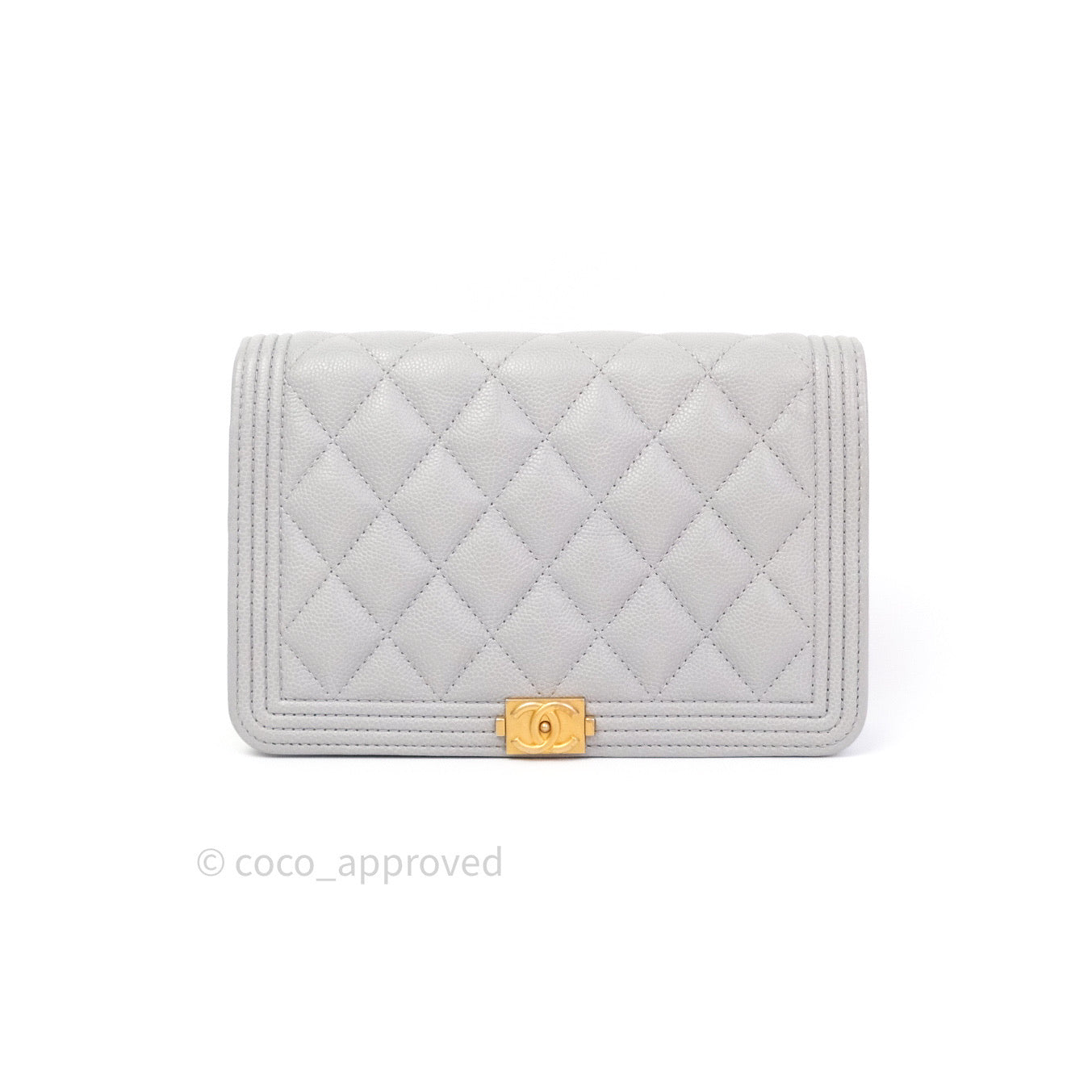 Chanel Quilted Boy Wallet on Chain WOC Grey Caviar Gold Hardware