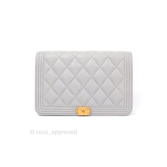 Chanel Quilted Boy Wallet on Chain WOC Grey Caviar Gold Hardware