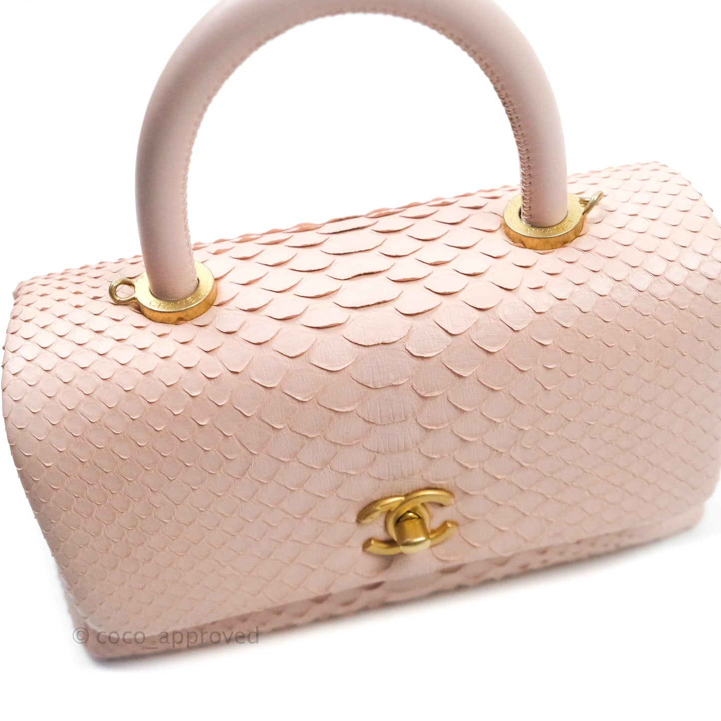 Chanel Quilted Mini Coco Handle Baby Pink Python Gold Hardware
