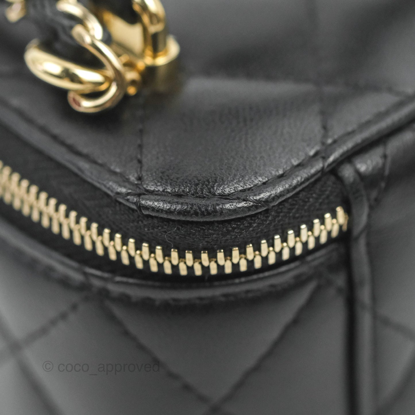 Chanel Mini Top Handle Vanity With Chain Black Lambskin Gold Hardware